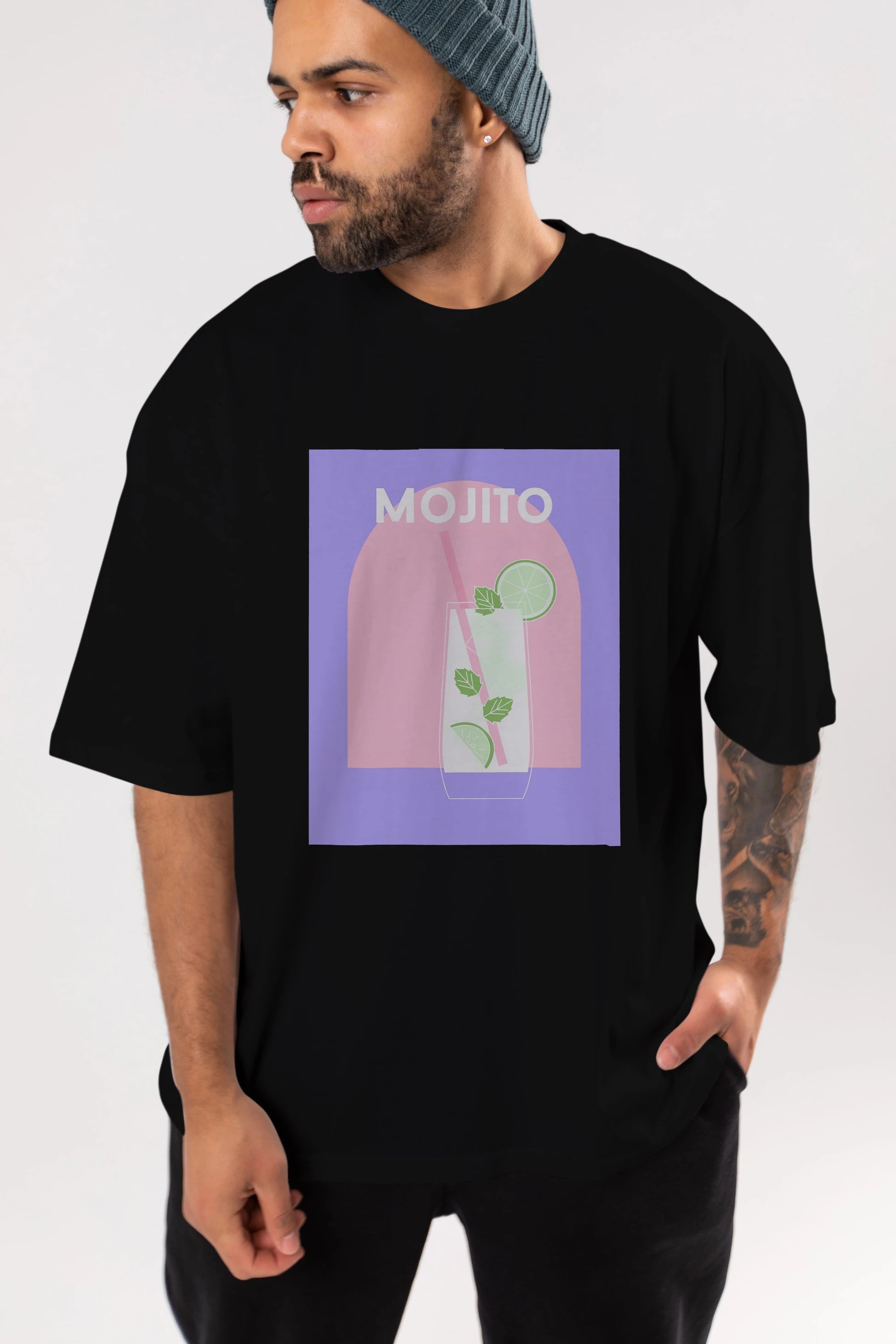 Mojito 2 Ön Baskılı Oversize t-shirt Erkek Kadın Unisex %100 Pamuk Bisiklet Yaka tişort