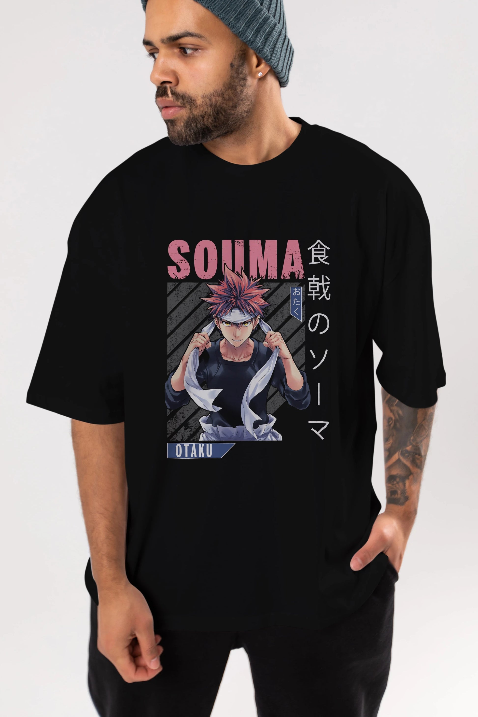 Souma Yukihira 8 Anime Ön Baskılı Oversize t-shirt %100 pamuk Erkek Kadın Unisex