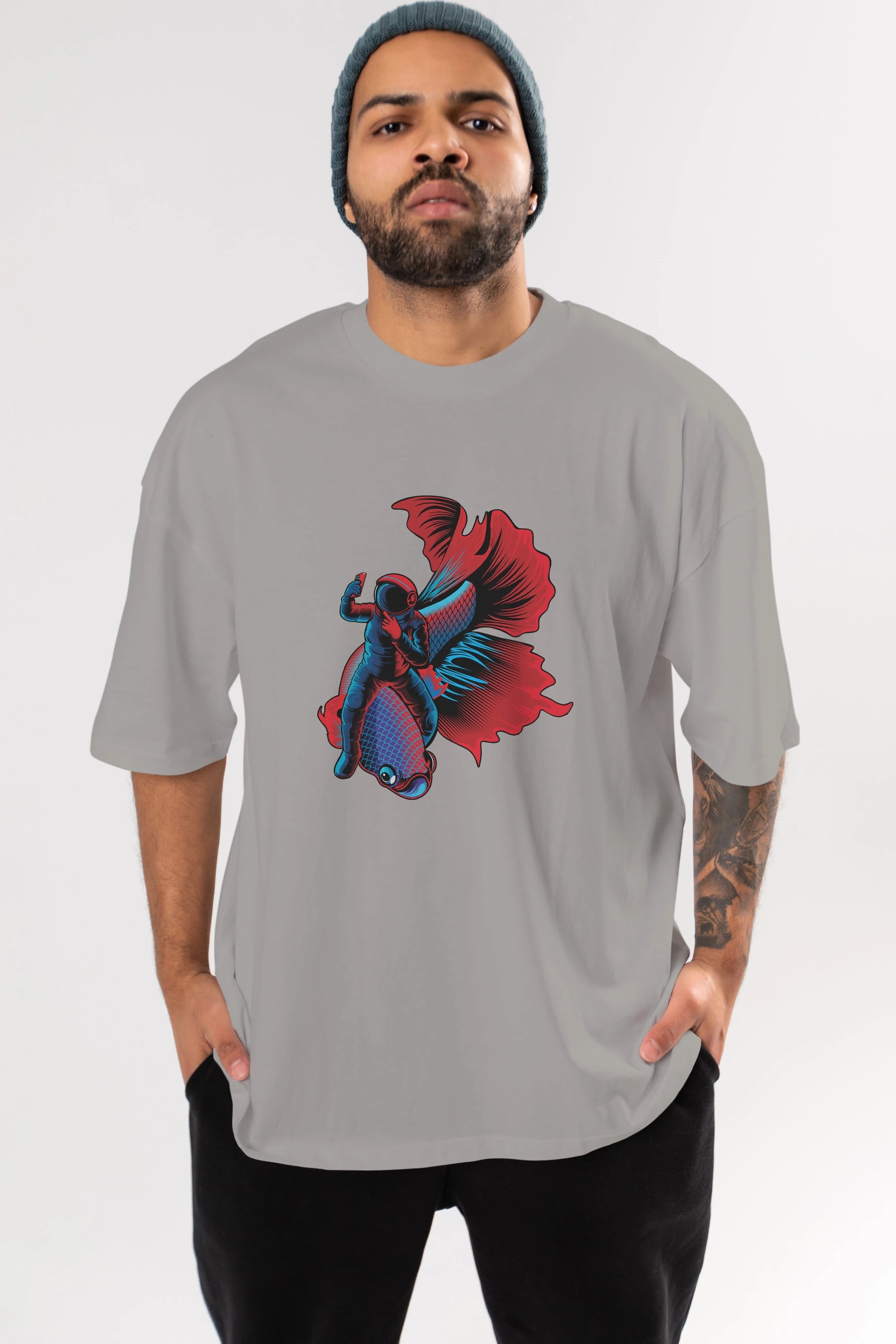 Astrofish selfie Ön Baskılı Oversize t-shirt Erkek Kadın Unisex