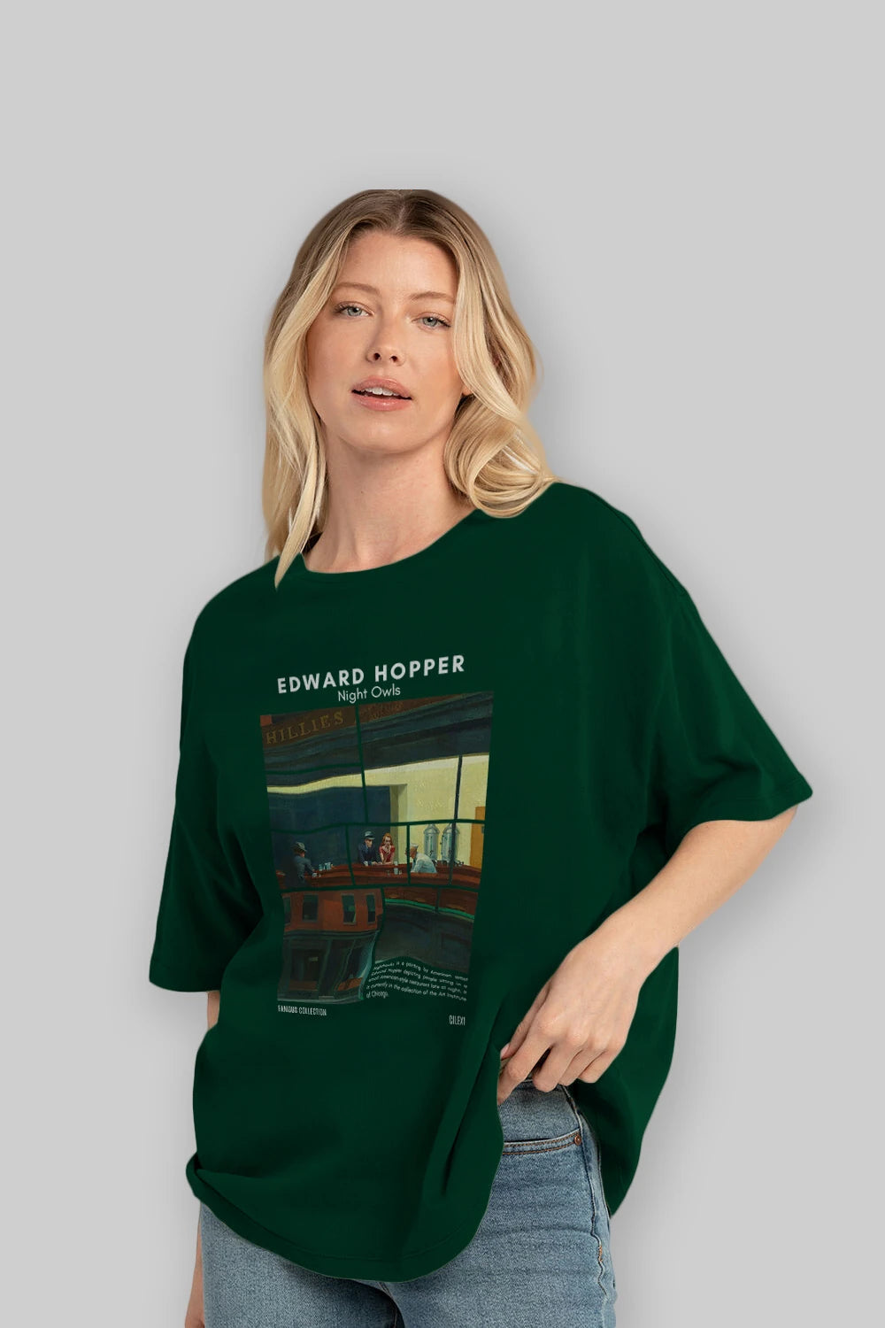 Edward Hopper Night Owls ön Baskılı Oversize t-shirt Erkek Kadın Bisiklet Yaka Pamuk tişort