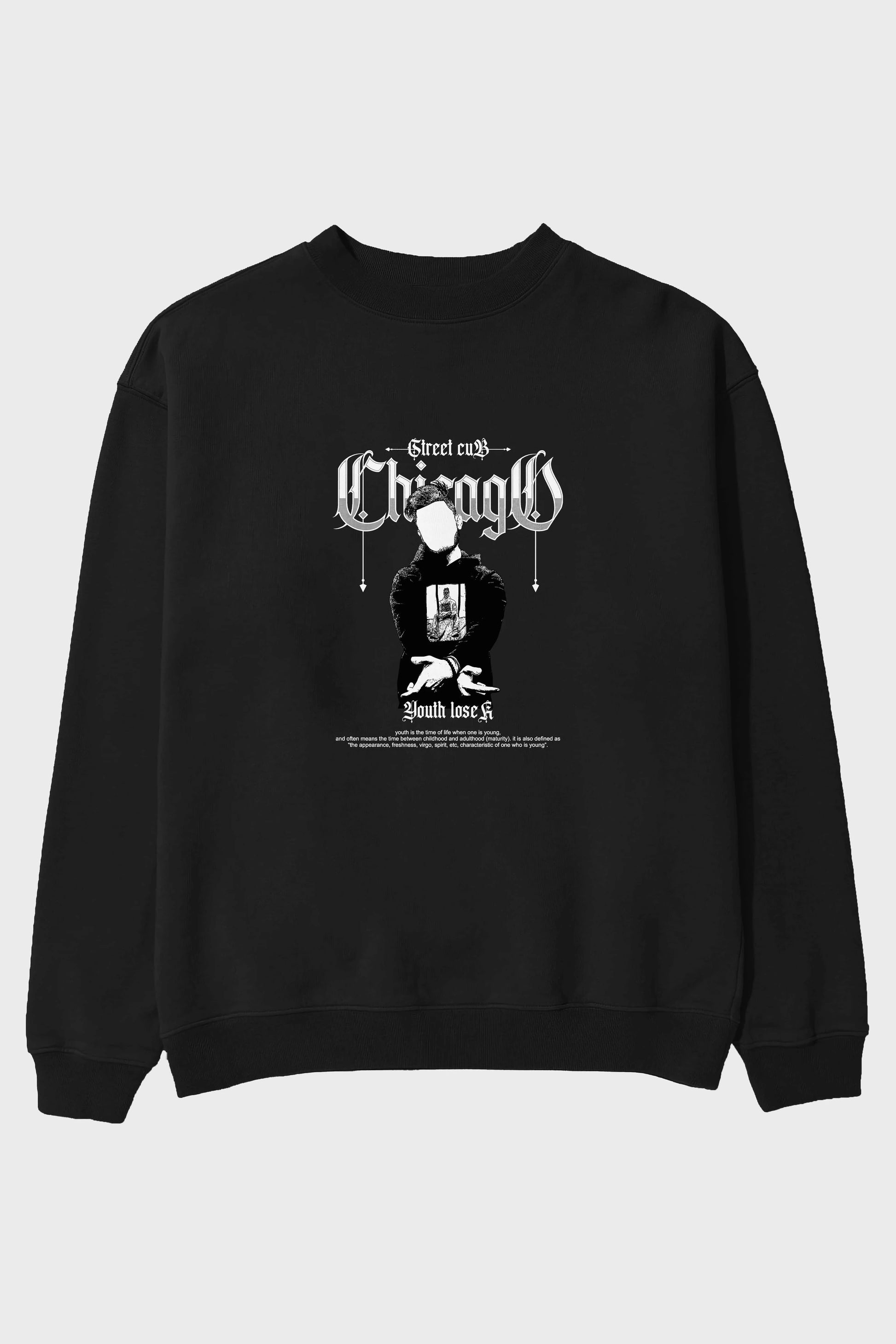Chicago Street Club Ön Baskılı Oversize Sweatshirt Erkek Kadın Unisex