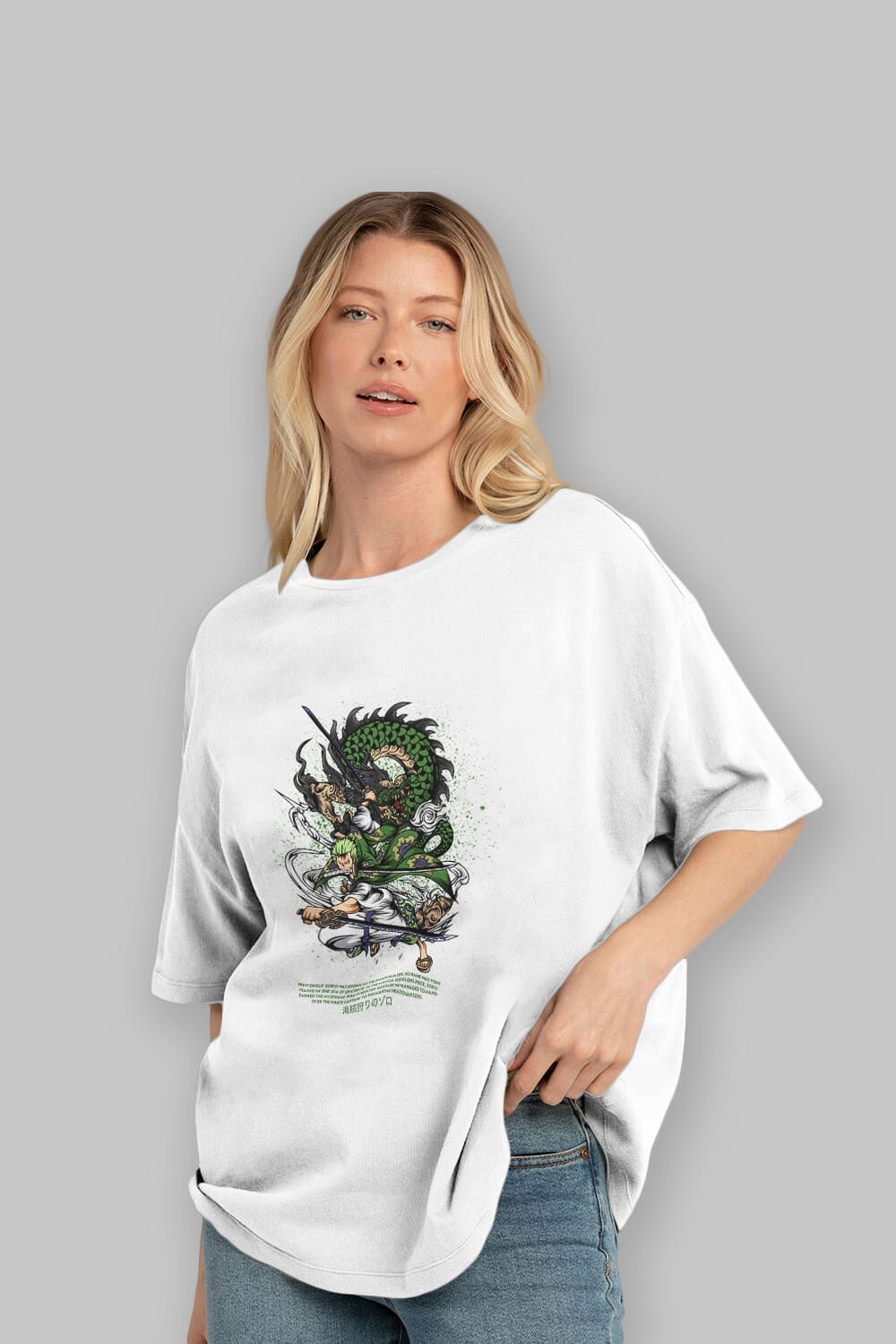 Zoro-ONE PIECE Anime Ön Baskılı Oversize t-shirt %100 pamuk Erkek Kadın Unisex