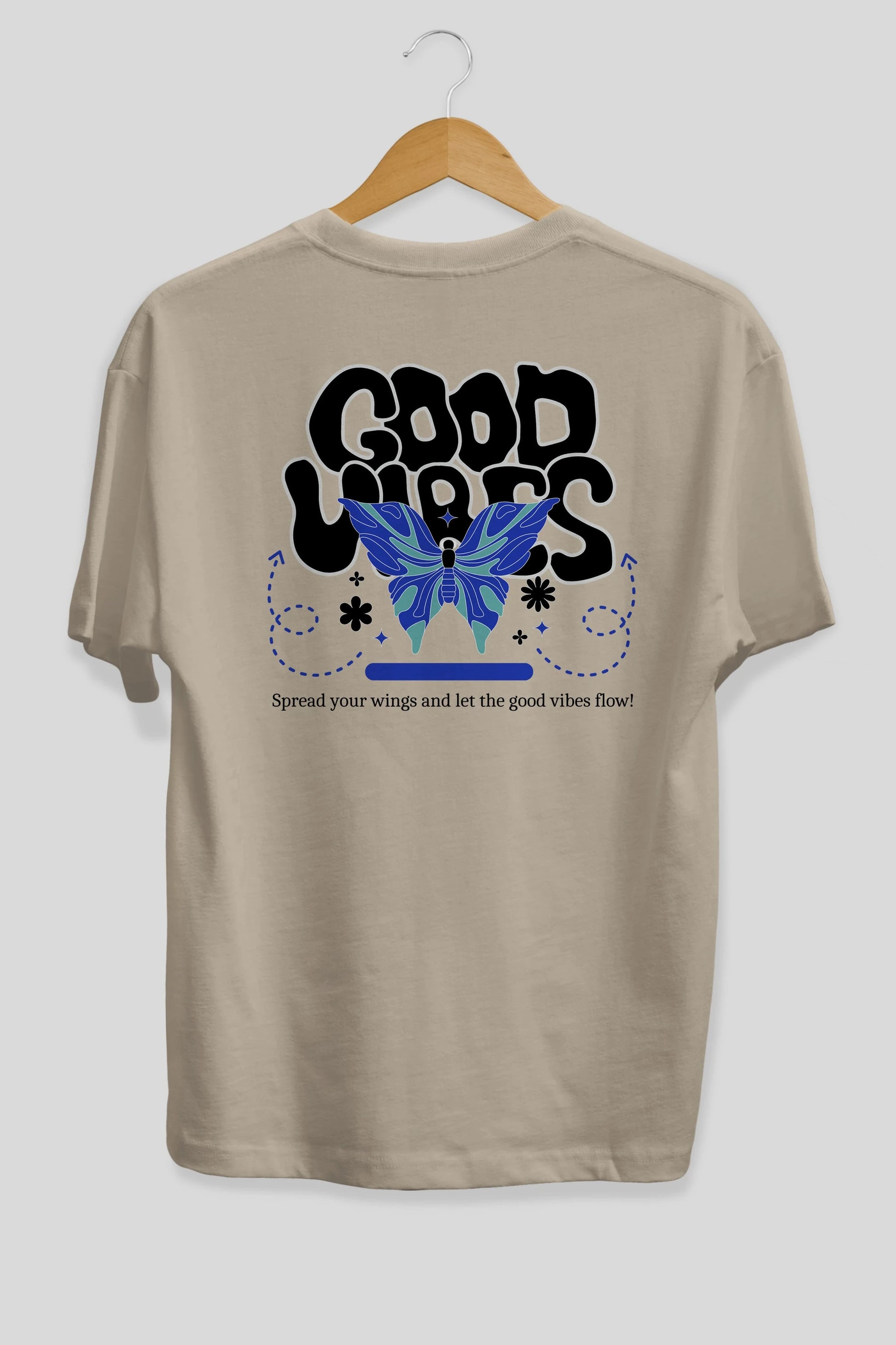 Good Vibes Yazılı 4 Arka Baskılı Oversize t-shirt Erkek Kadın Unisex