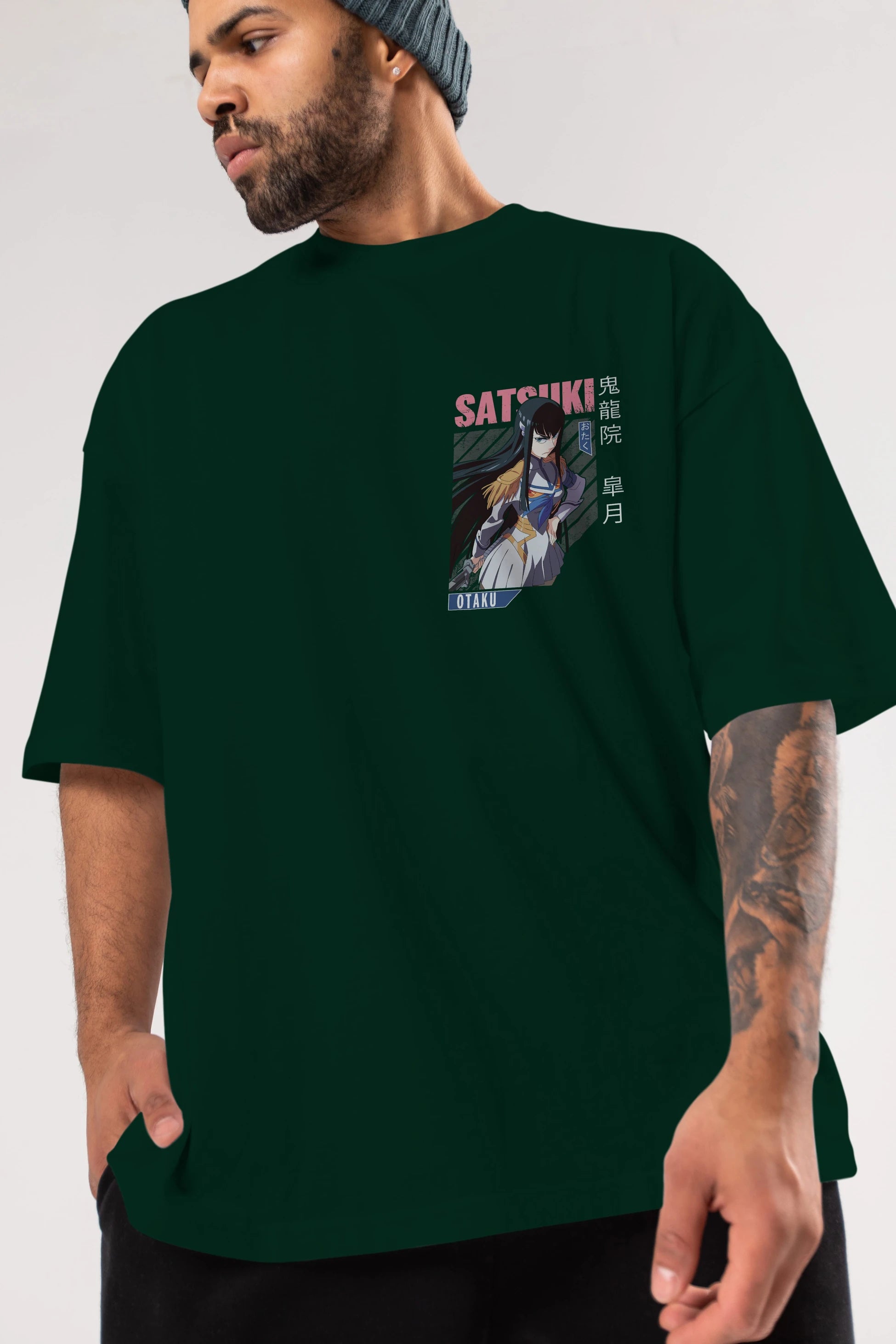 Satsuki Kiryuuin 8 Ön Sol Baskılı Oversize t-shirt Erkek Kadın Unisex %100 Pamuk Bisiklet Yaka tişort