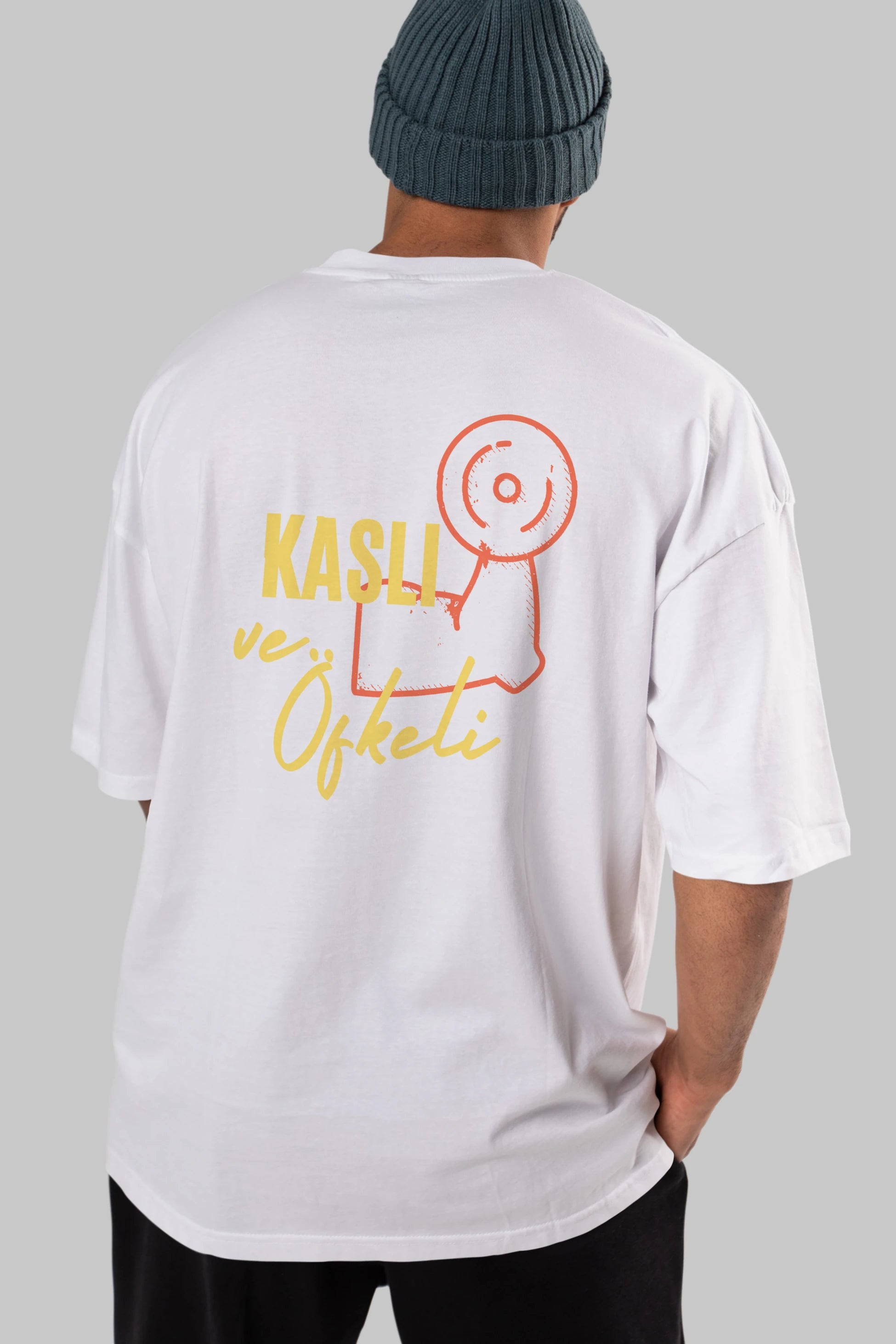 Kaslı ve Öfkeli Yazılı Arka Baskılı Oversize t-shirt Erkek Kadın Unisex