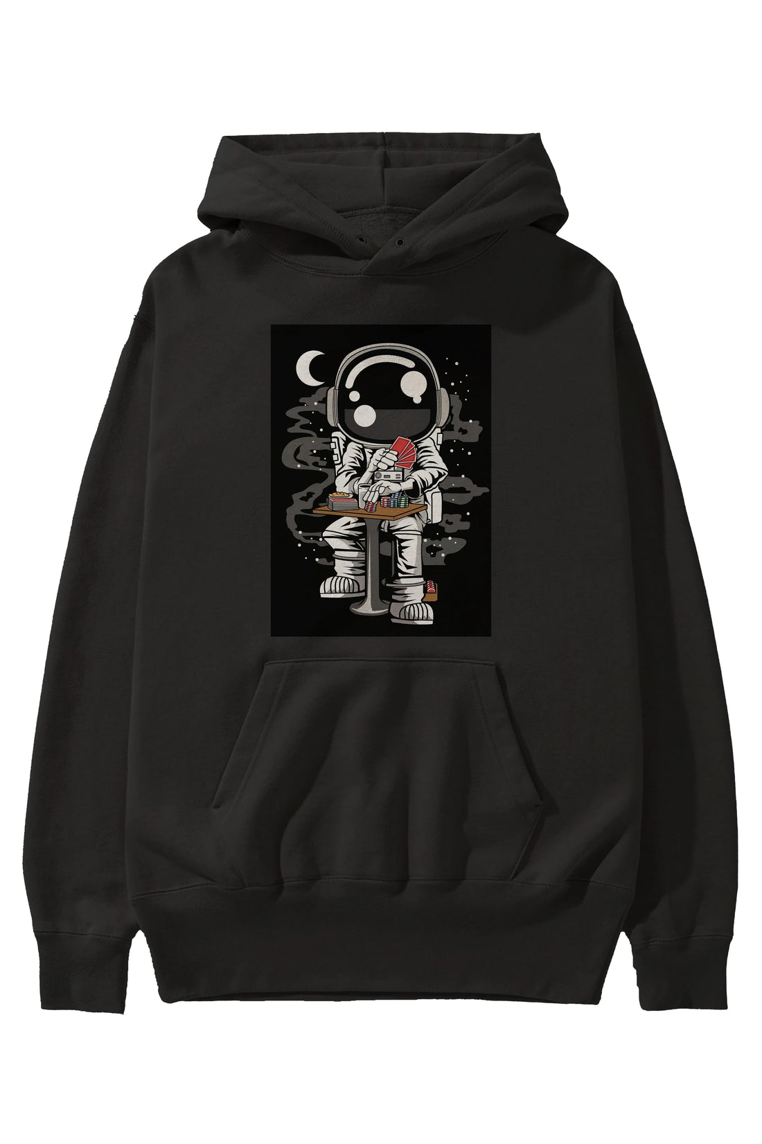 Astronaut Gambler Ön Baskılı Hoodie Oversize Kapüşonlu Sweatshirt Erkek Kadın Unisex