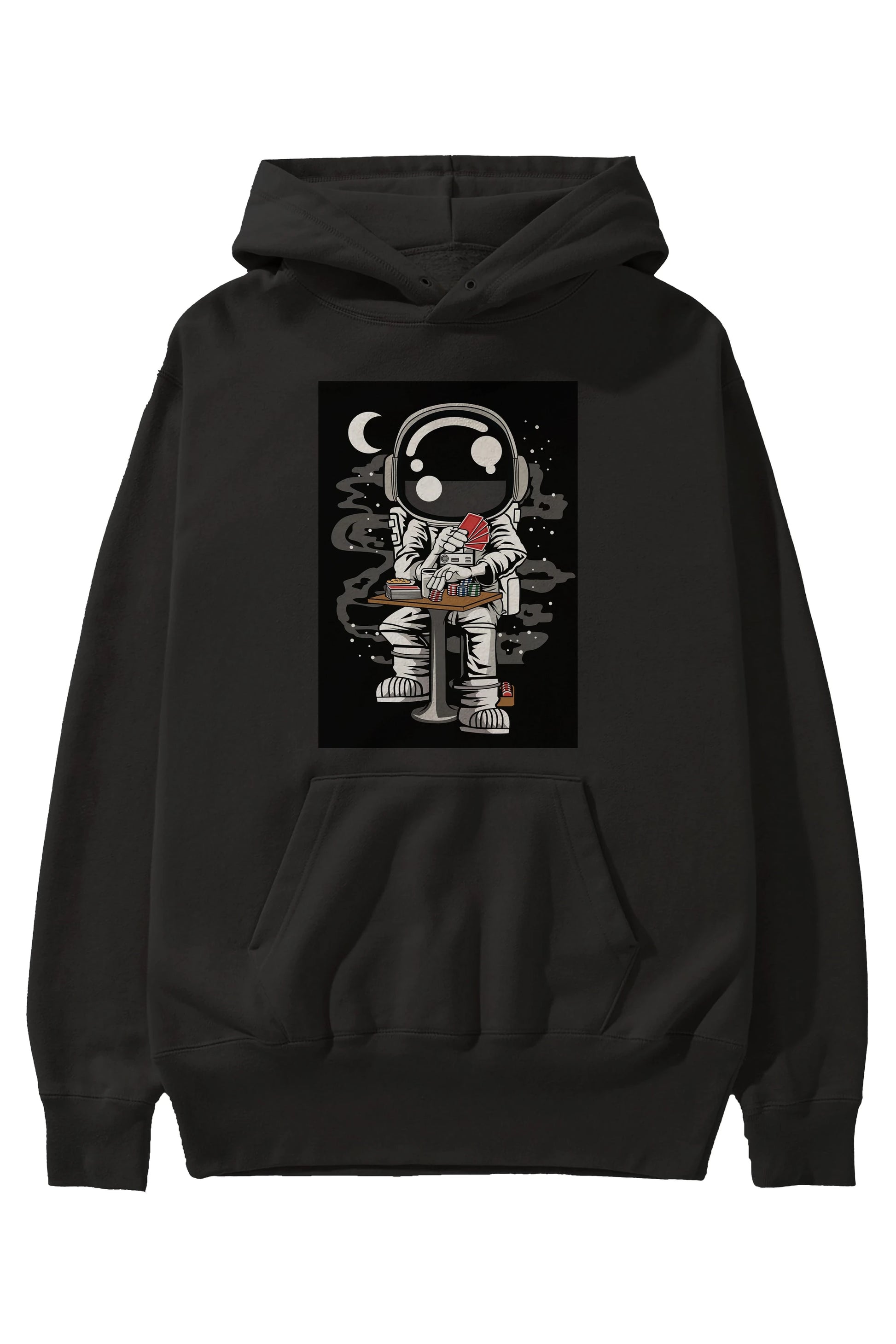 Astronaut Gambler Ön Baskılı Hoodie Oversize Kapüşonlu Sweatshirt Erkek Kadın Unisex