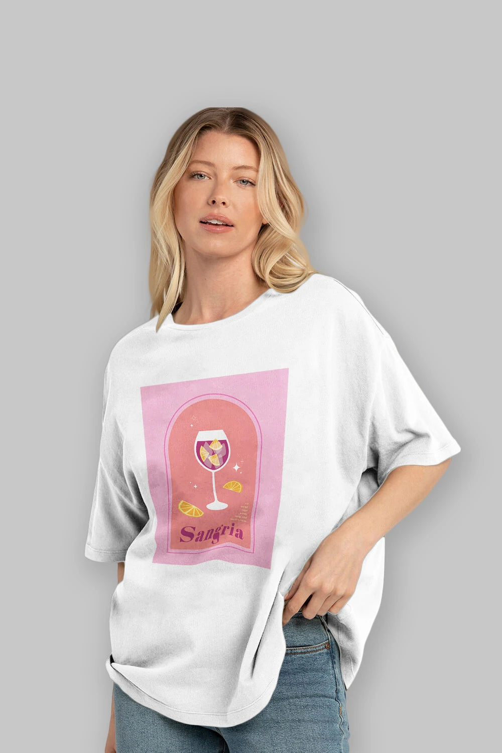 Sangria Ön Baskılı Oversize t-shirt Erkek Kadın Unisex %100 Pamuk Bisiklet Yaka tişort