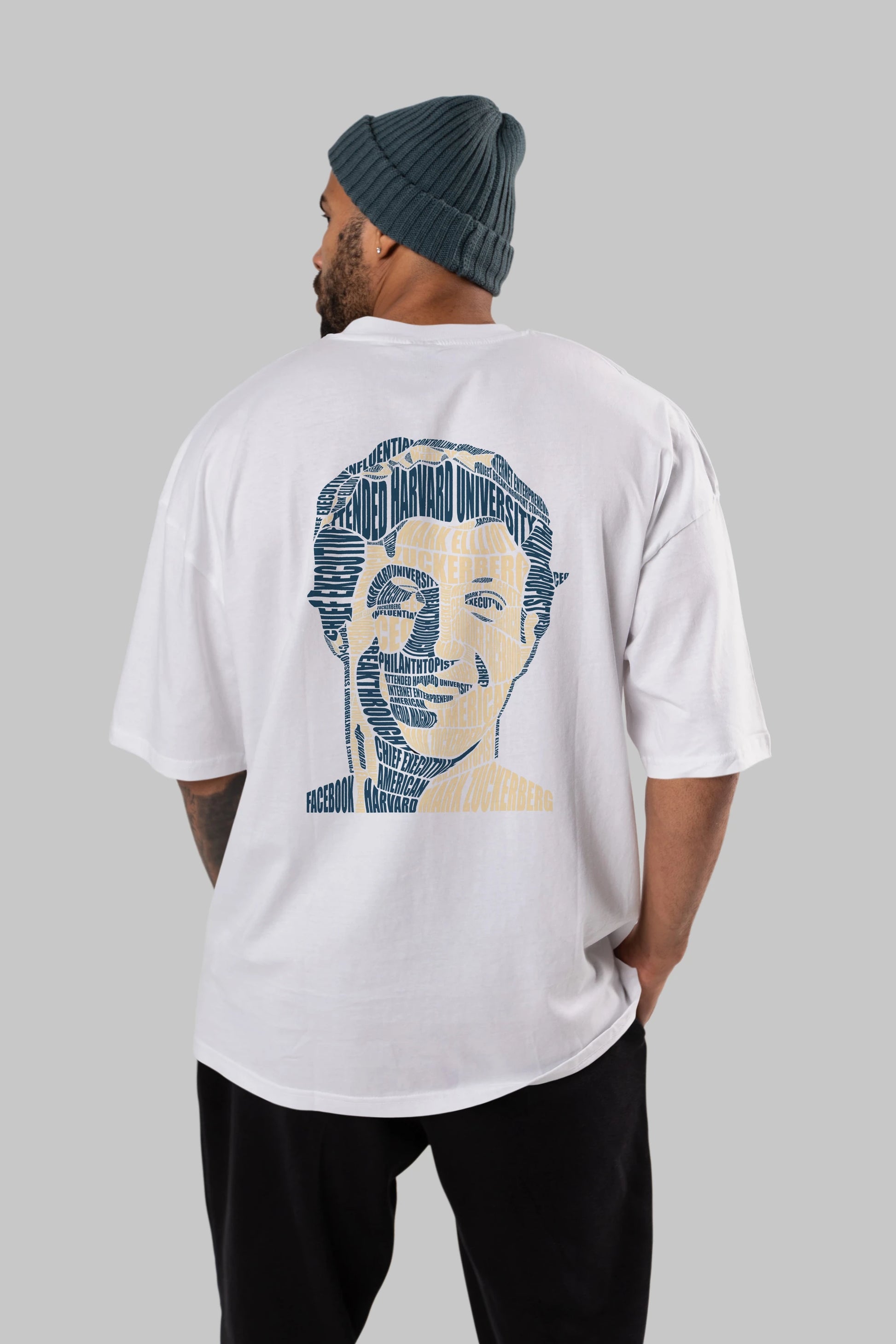 Mark Zuckerberg Calligram Arka Baskılı Oversize t-shirt %100 pamuk Erkek Kadın Unisex