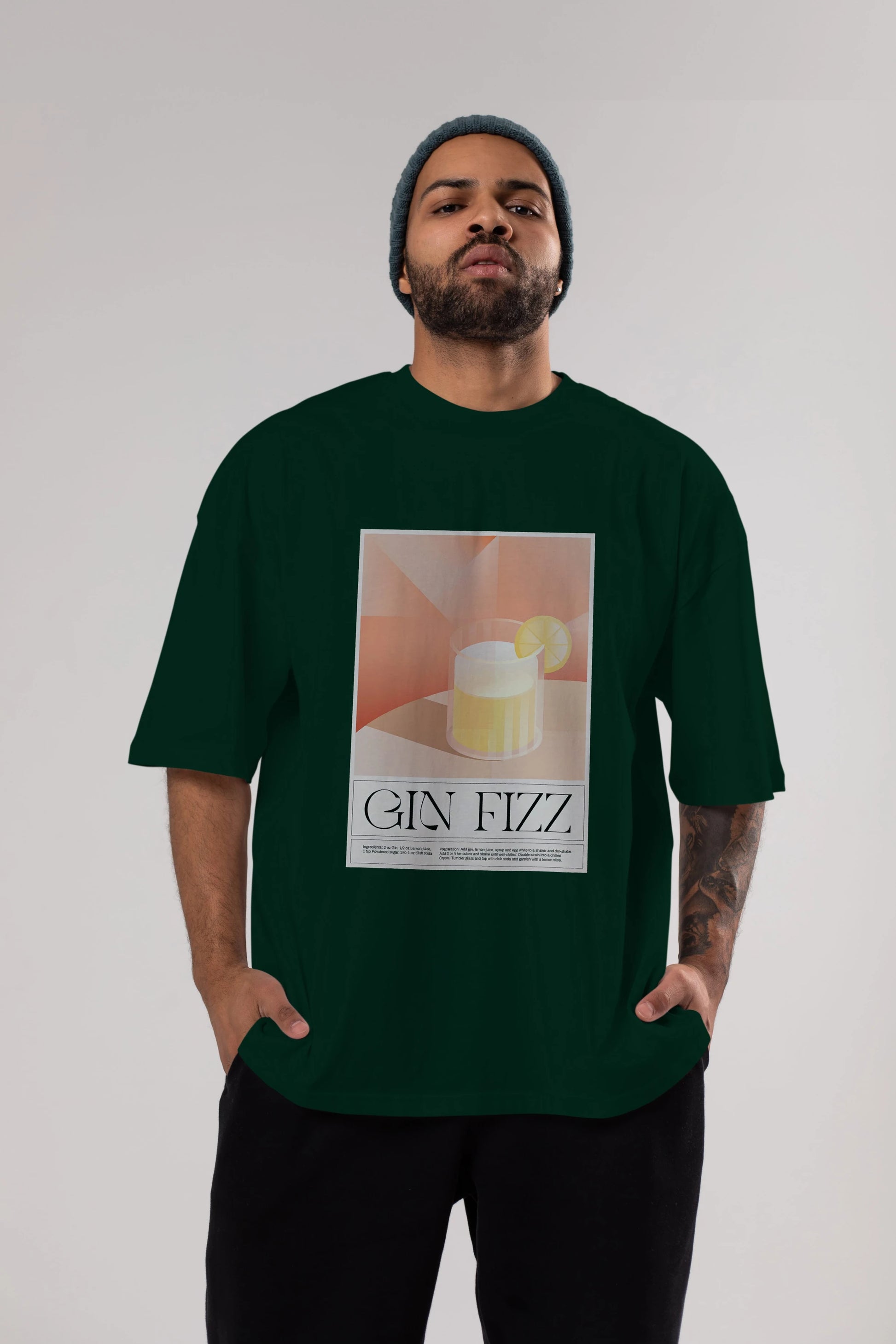 Gin Fizz Ön Baskılı Oversize t-shirt Erkek Kadın Unisex %100 Pamuk Bisiklet Yaka tişort