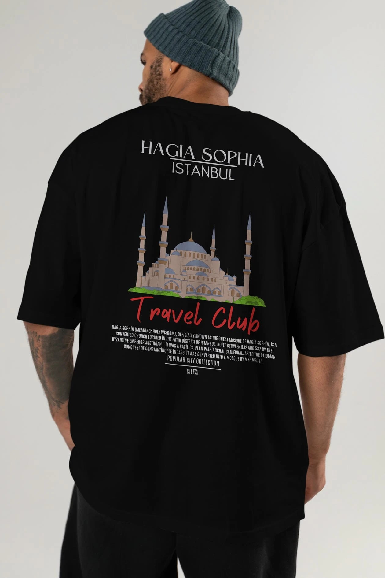Hagia Sophia İstanbul Arka Baskılı Oversize t-shirt Erkek Kadın Pamuk Bisiklet Yaka tişort