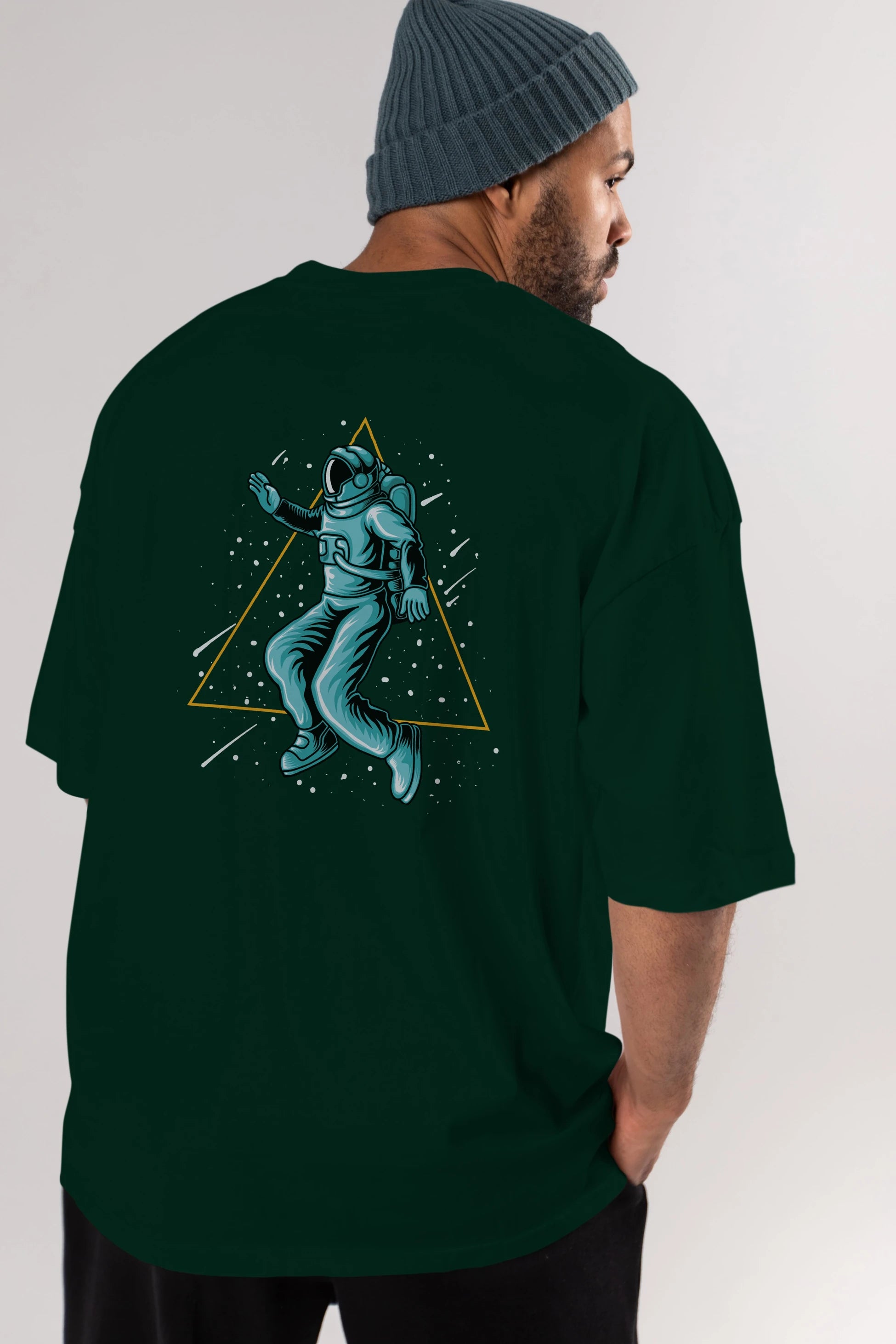 Astronaut Starry Triangle Arka Baskılı Oversize t-shirt Erkek Kadın Unisex