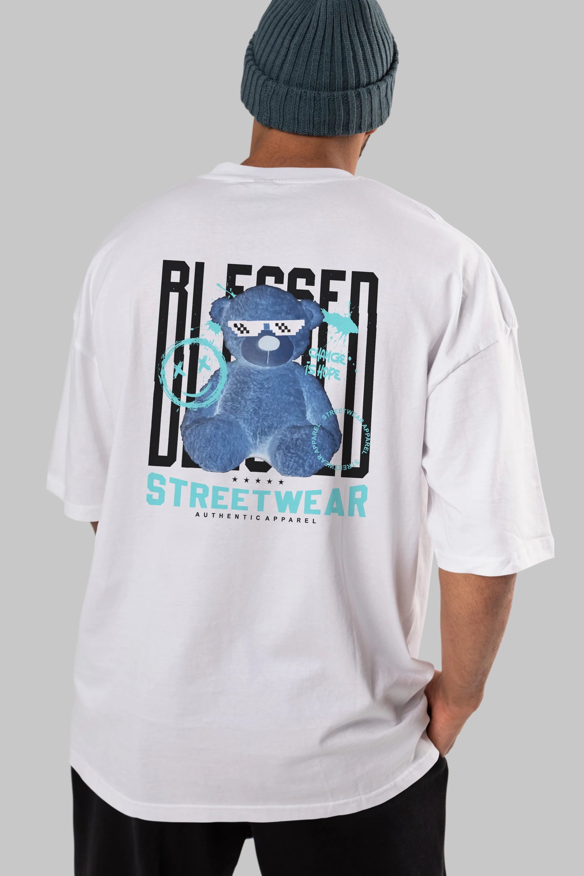 Blessed Bear Arka Baskılı Oversize t-shirt Erkek Kadın Unisex