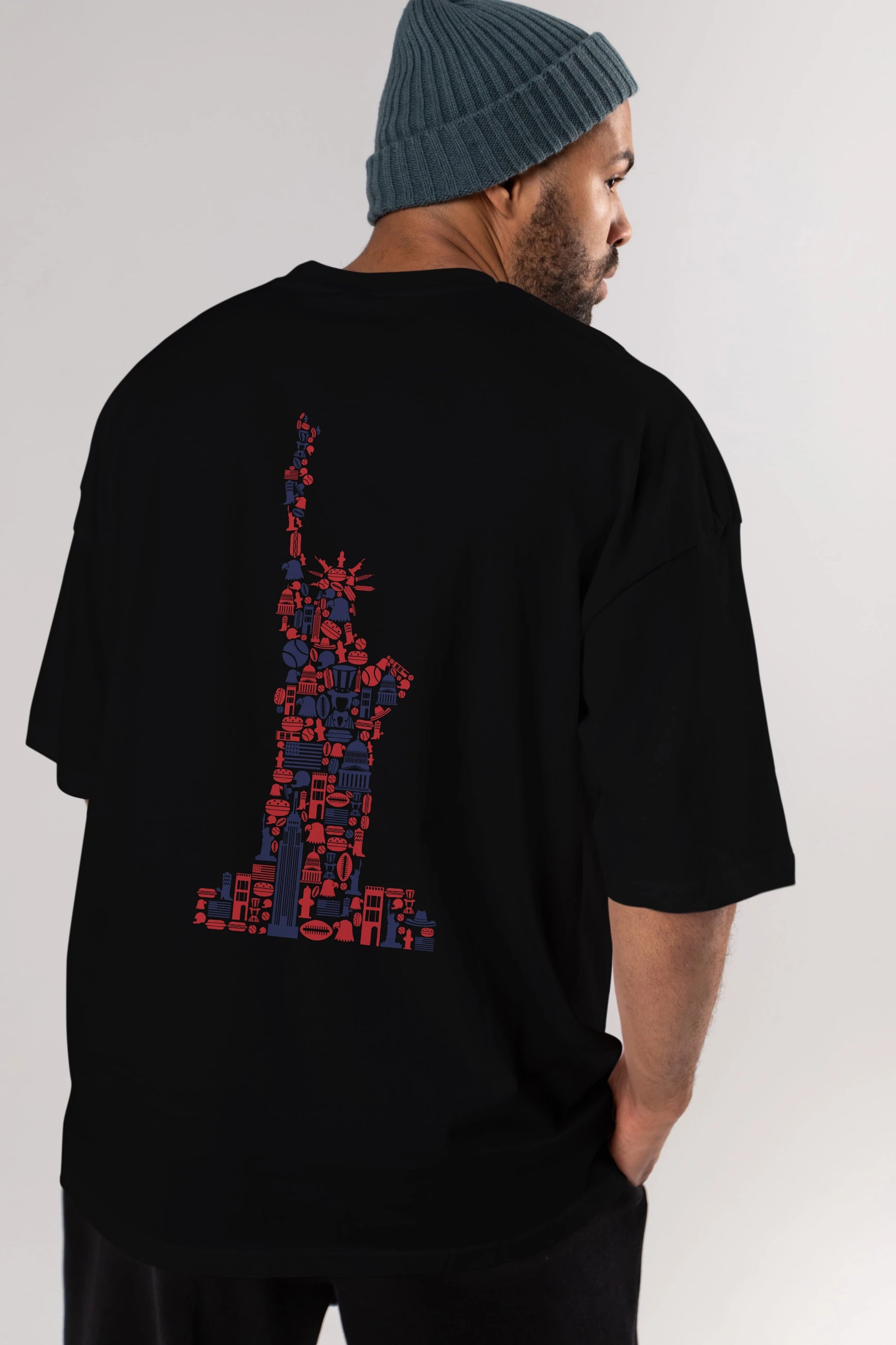 Liberty Arka Baskılı Oversize t-shirt %100 pamuk Erkek Kadın Unisex