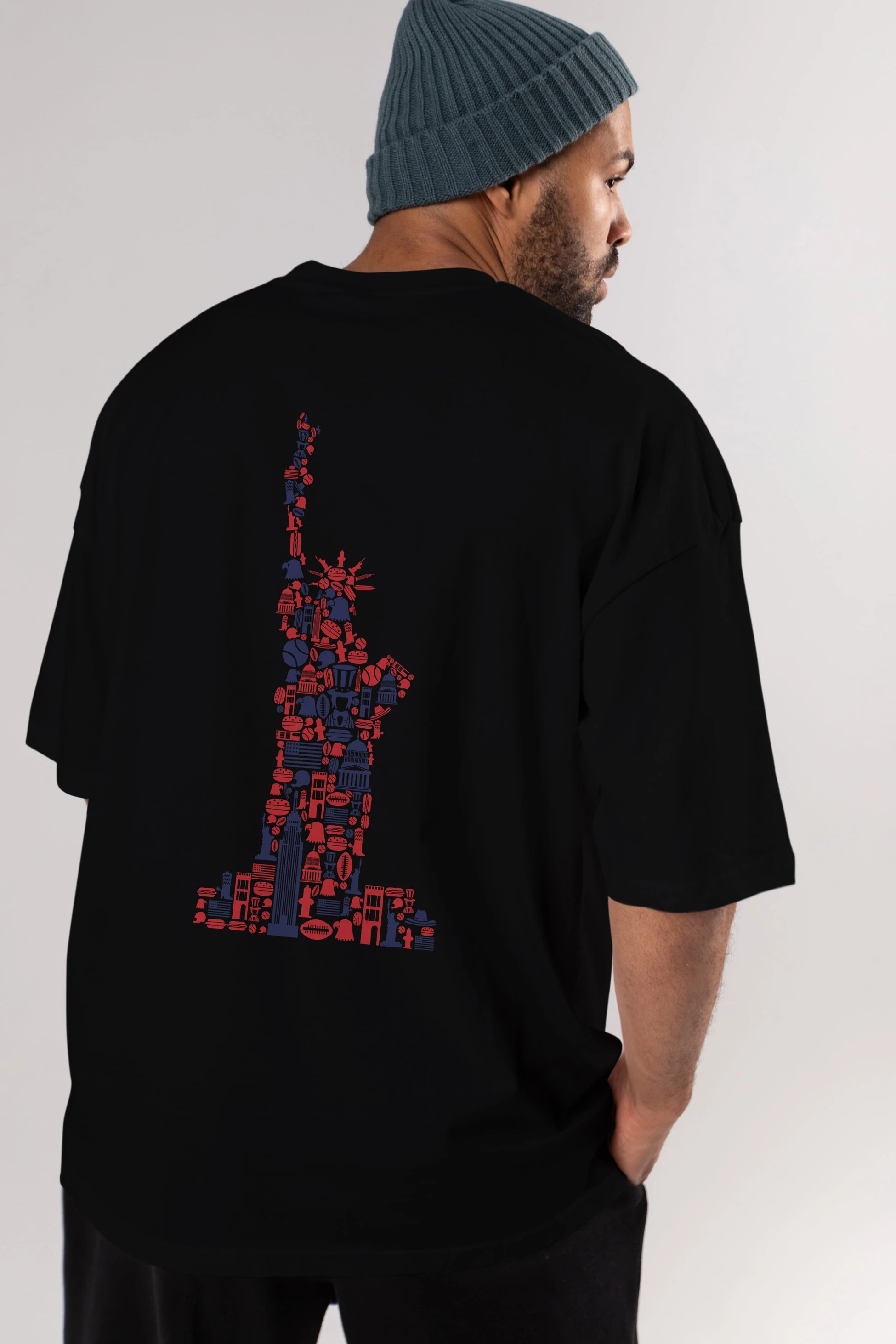 Liberty Arka Baskılı Oversize t-shirt %100 pamuk Erkek Kadın Unisex