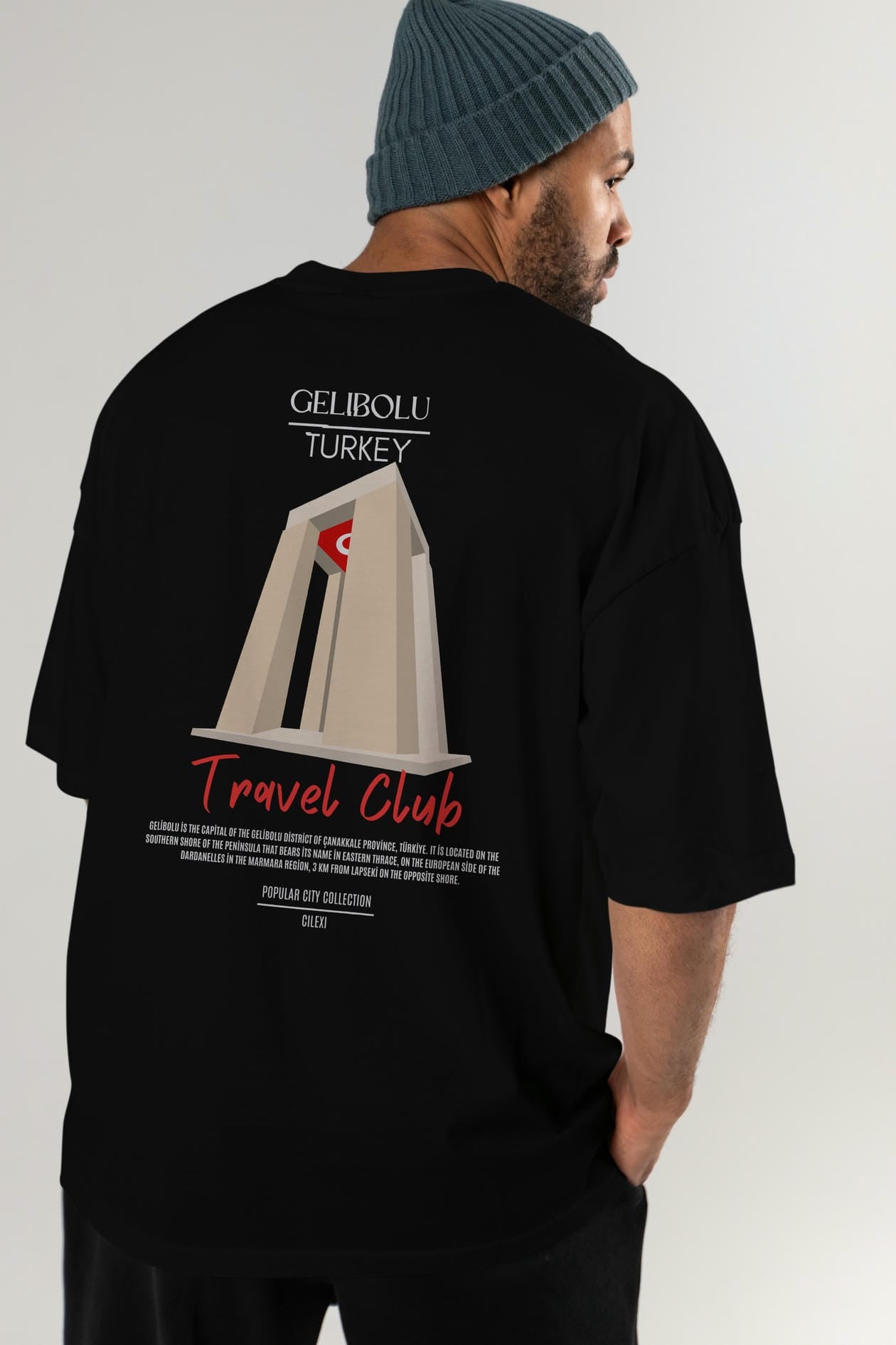 Gelibolu Turkey Arka Baskılı Oversize t-shirt Erkek Kadın Pamuk Bisiklet Yaka tişort