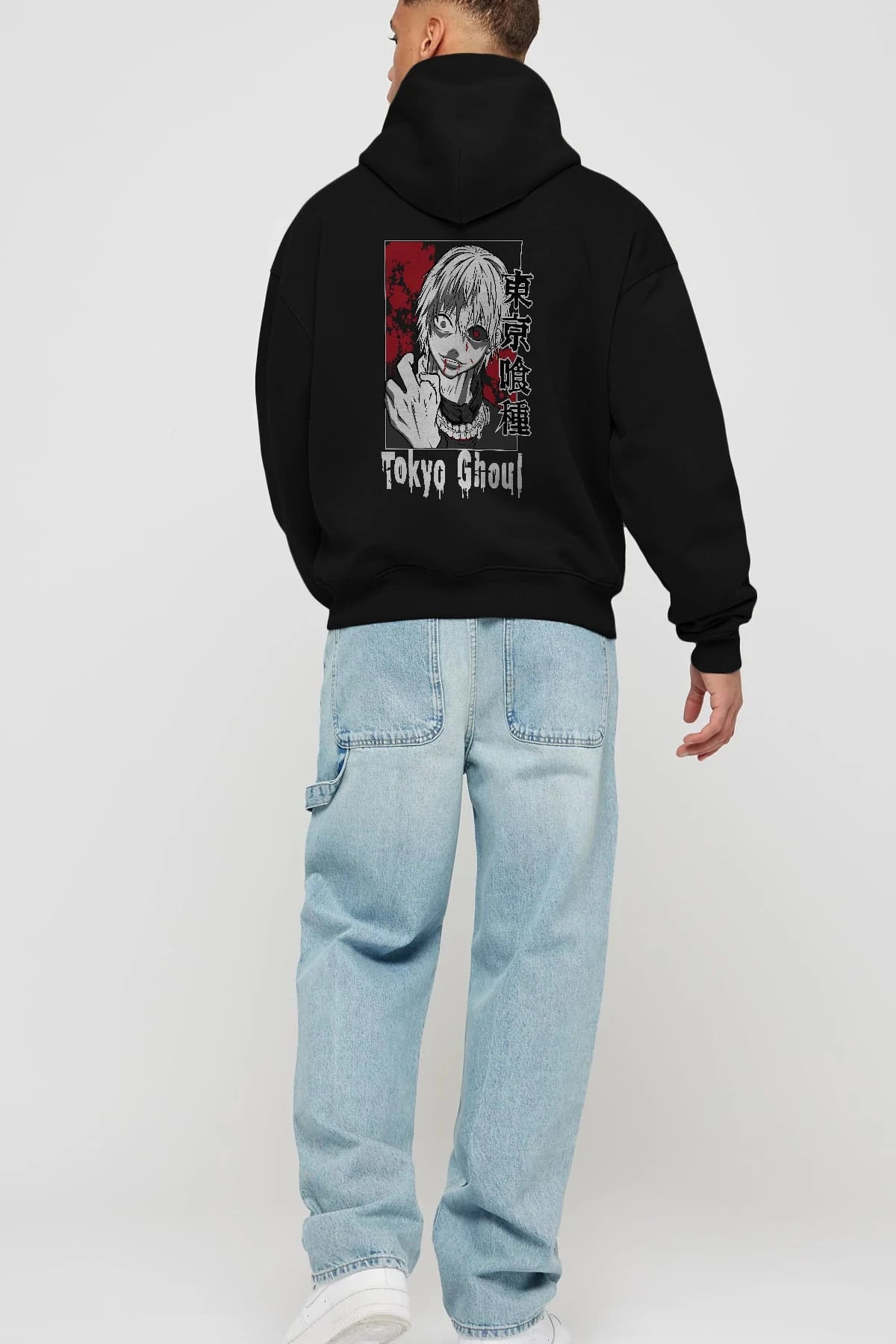 Kaneki Ken TOKYO GHOUL Anime Arka Baskılı Hoodie Oversize Kapüşonlu Sweatshirt Erkek Kadın Unisex