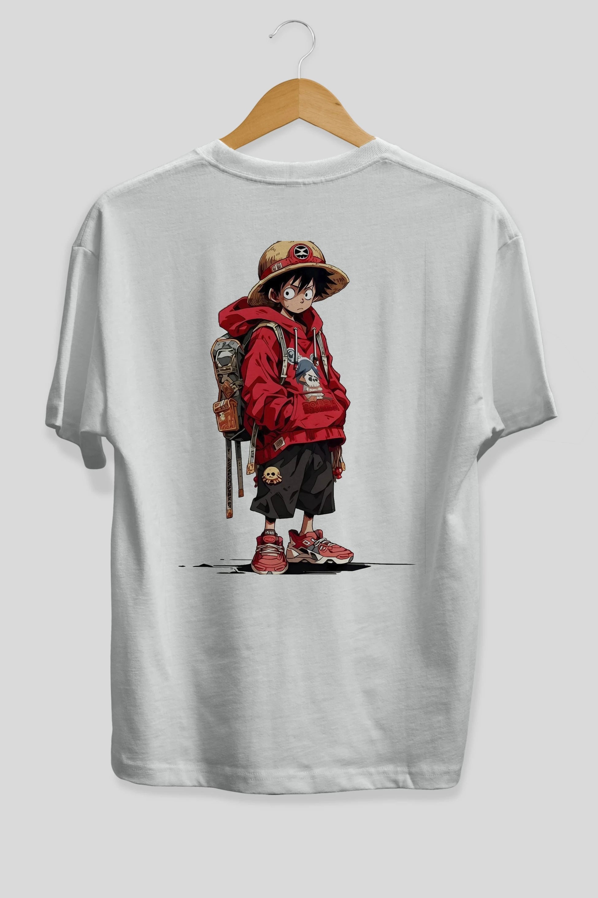 One Piece Arka Baskılı Oversize t-shirt Erkek Kadın Unisex %100 Pamuk Bisiklet Yaka tişort