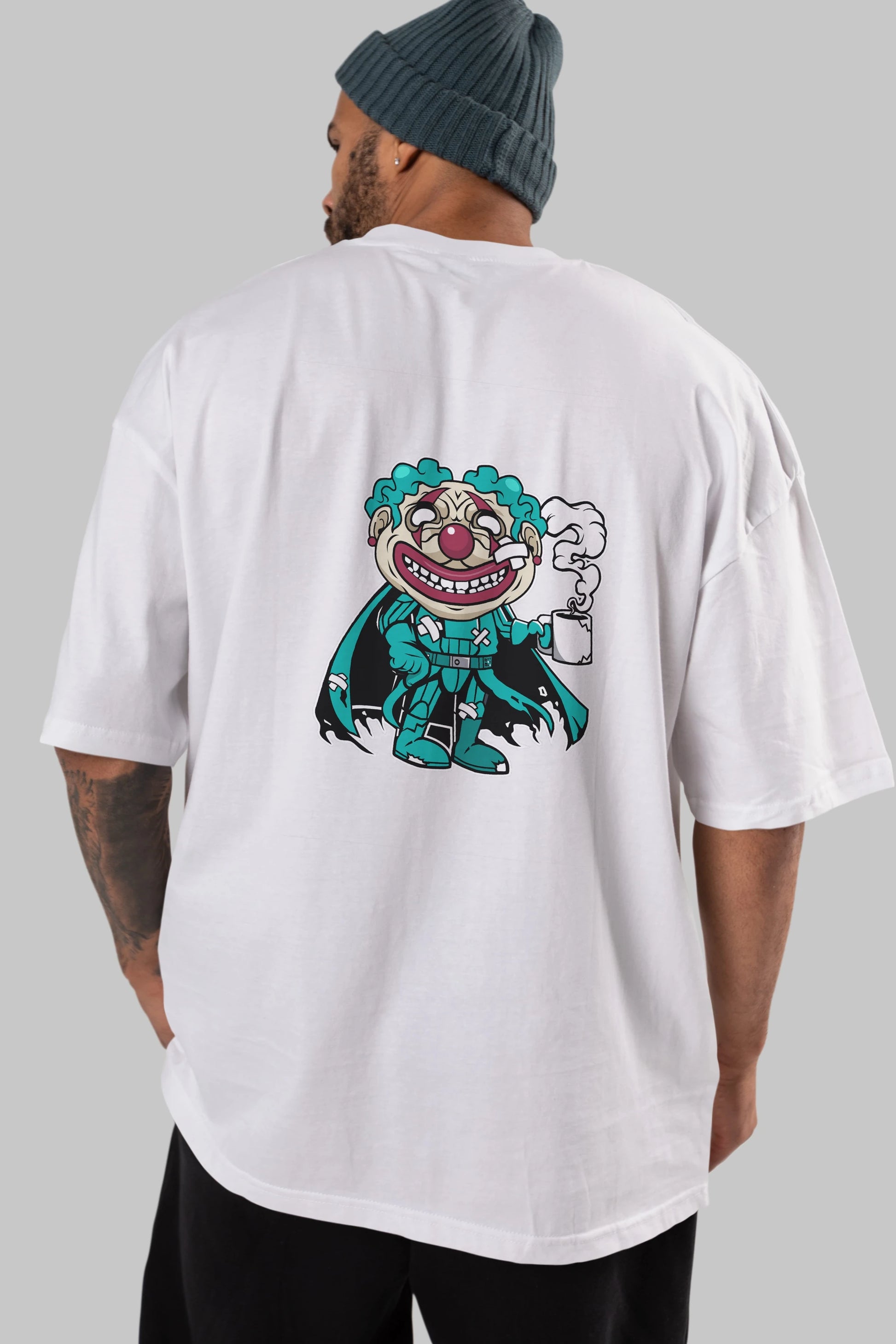 Super Clown Arka Baskılı Oversize t-shirt Erkek Kadın Unisex %100 Pamuk tişort