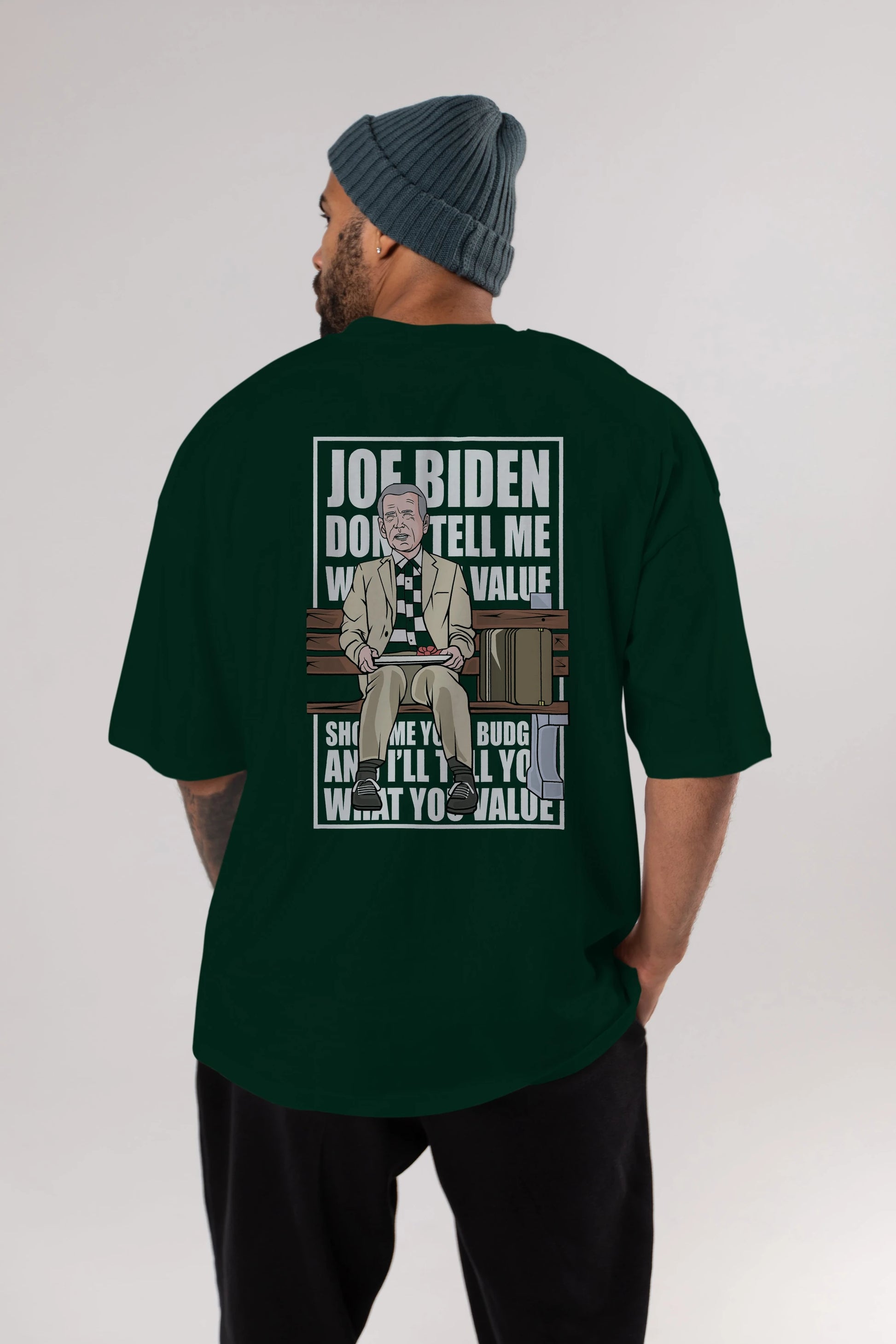 Joe Biden Forest Gump Arka Baskılı Oversize t-shirt Erkek Kadın Unisex %100 Pamuk tişort