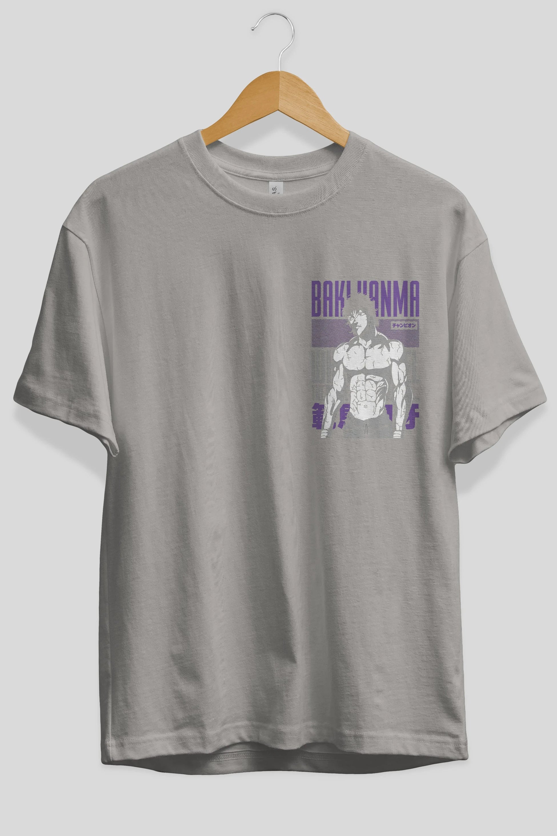 BAKI HANMA (2) Ön Sol Baskılı Oversize t-shirt Erkek Kadın Unisex %100 Pamuk Bisiklet Yaka tişort