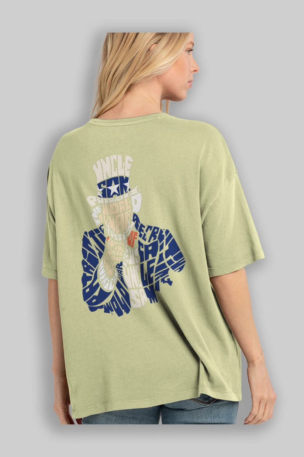 Uncle Sam Arka Baskılı Oversize t-shirt %100 pamuk Erkek Kadın Unisex