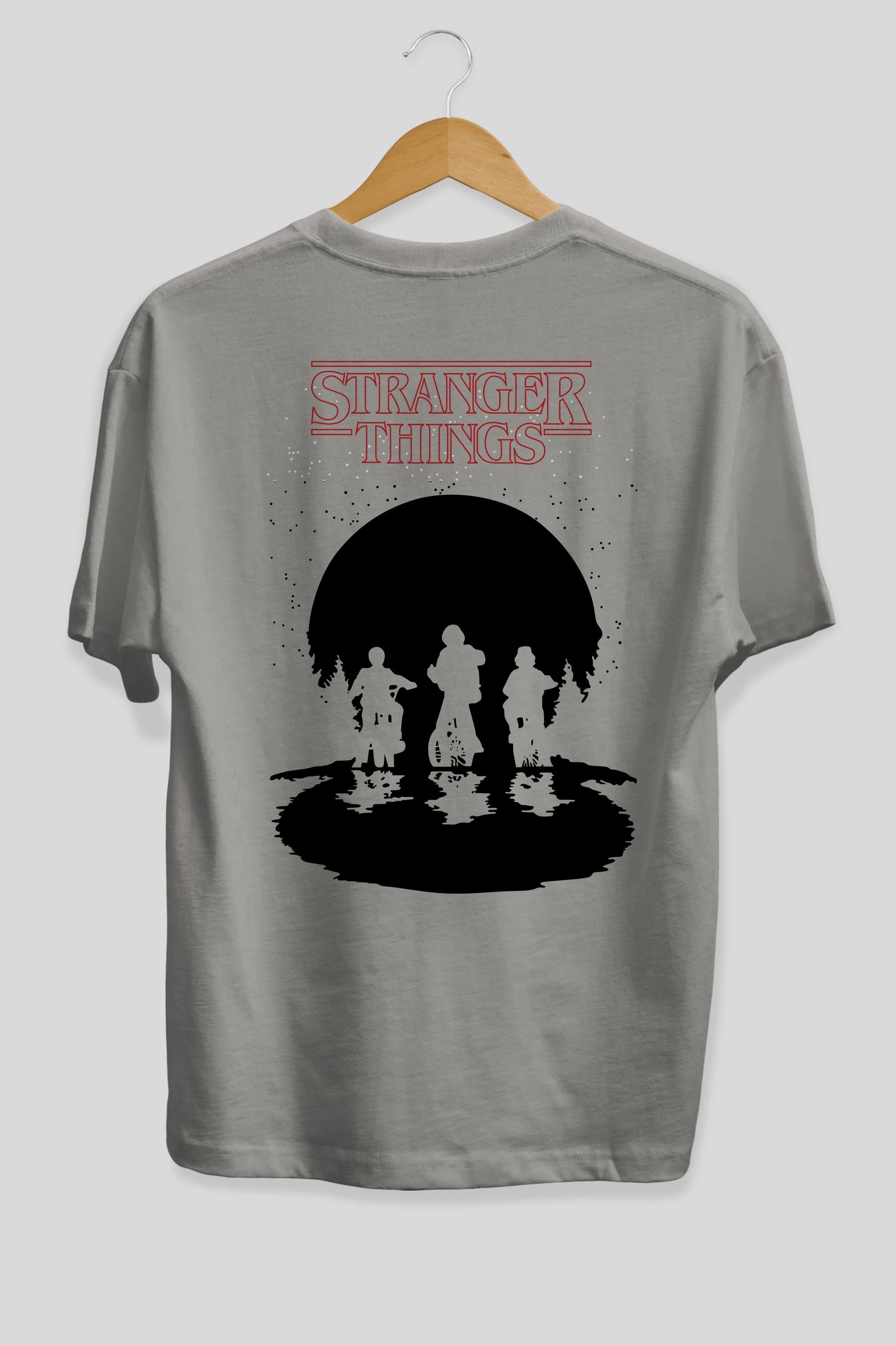 Stranger Things Arka Baskılı Oversize t-shirt Erkek Kadın Unisex %100 Pamuk Bisiklet Yaka tişort