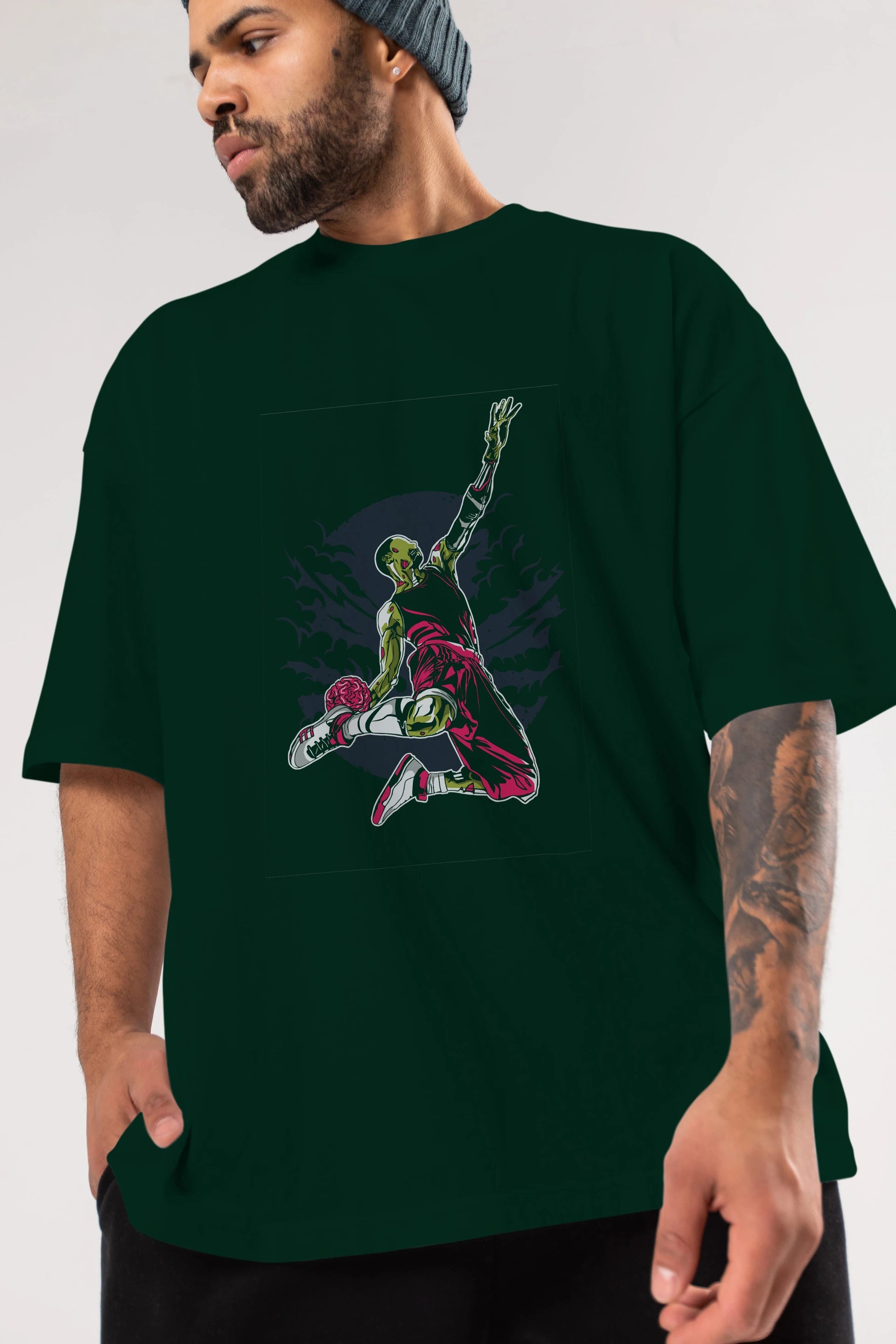 Zombie Slam Dunk Ön Baskılı Oversize t-shirt Erkek Kadın Unisex %100 Pamuk tişort