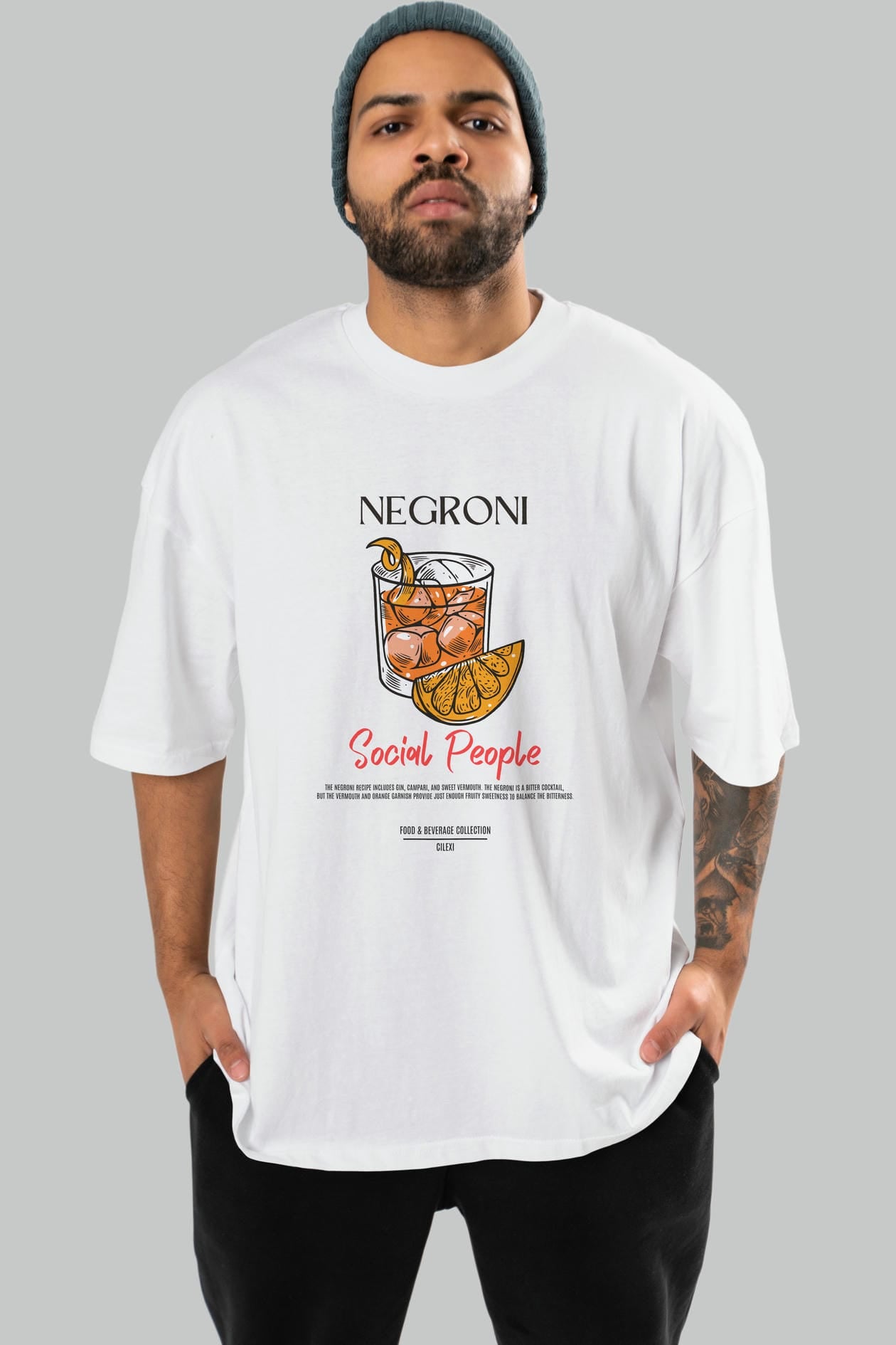 Negroni Kokteyl Serisi ön Baskılı Oversize t-shirt Erkek Kadın %100 Pamuk Bisiklet Yaka tişort