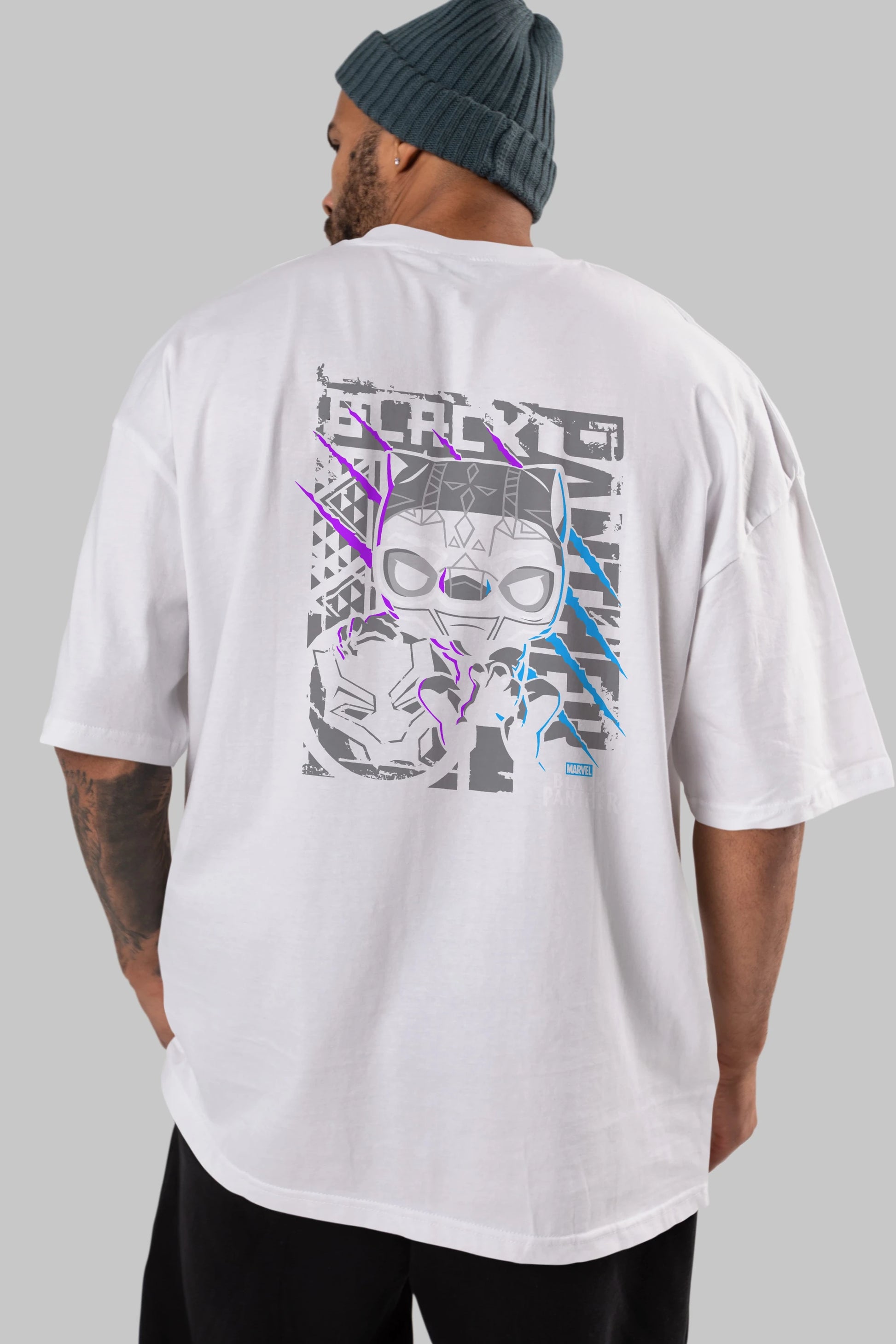 Black Panther Arka Baskılı Oversize t-shirt Erkek Kadın Unisex %100 Pamuk Bisiklet Yaka tişort