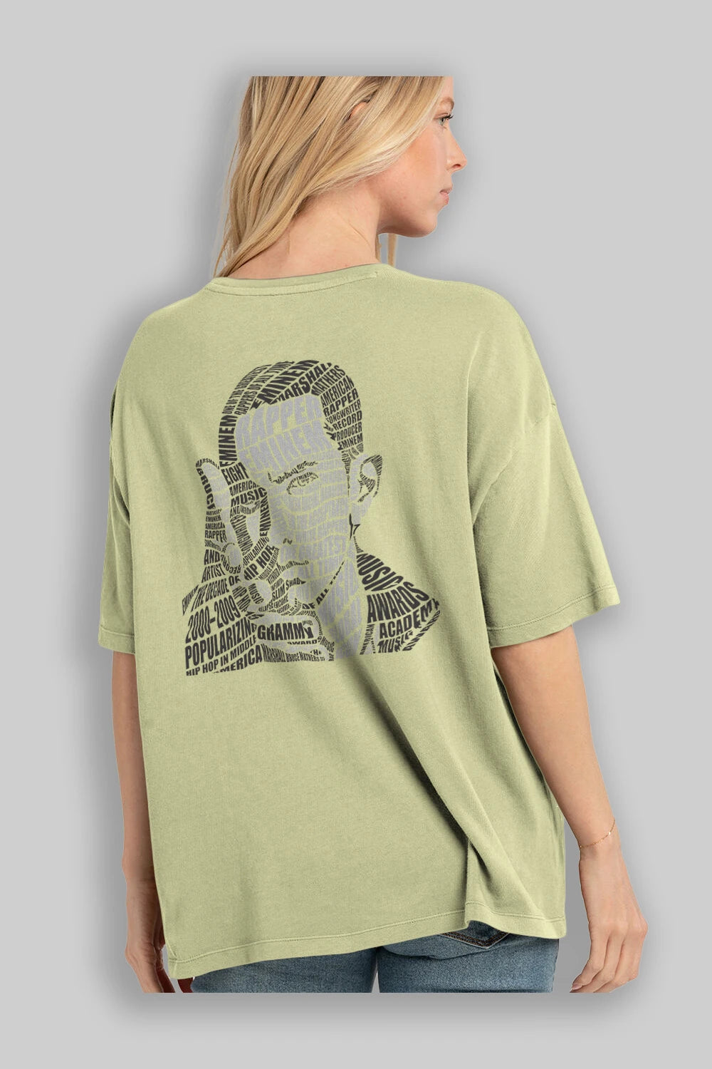 Eminem Calligram Arka Baskılı Oversize t-shirt %100 pamuk Erkek Kadın Unisex