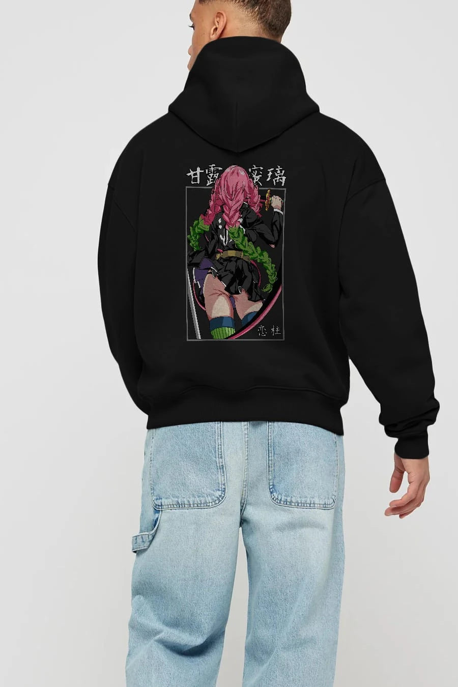 Mitsuri DEMONSLAYER Anime Arka Baskılı Hoodie Oversize Kapüşonlu Sweatshirt Erkek Kadın Unisex