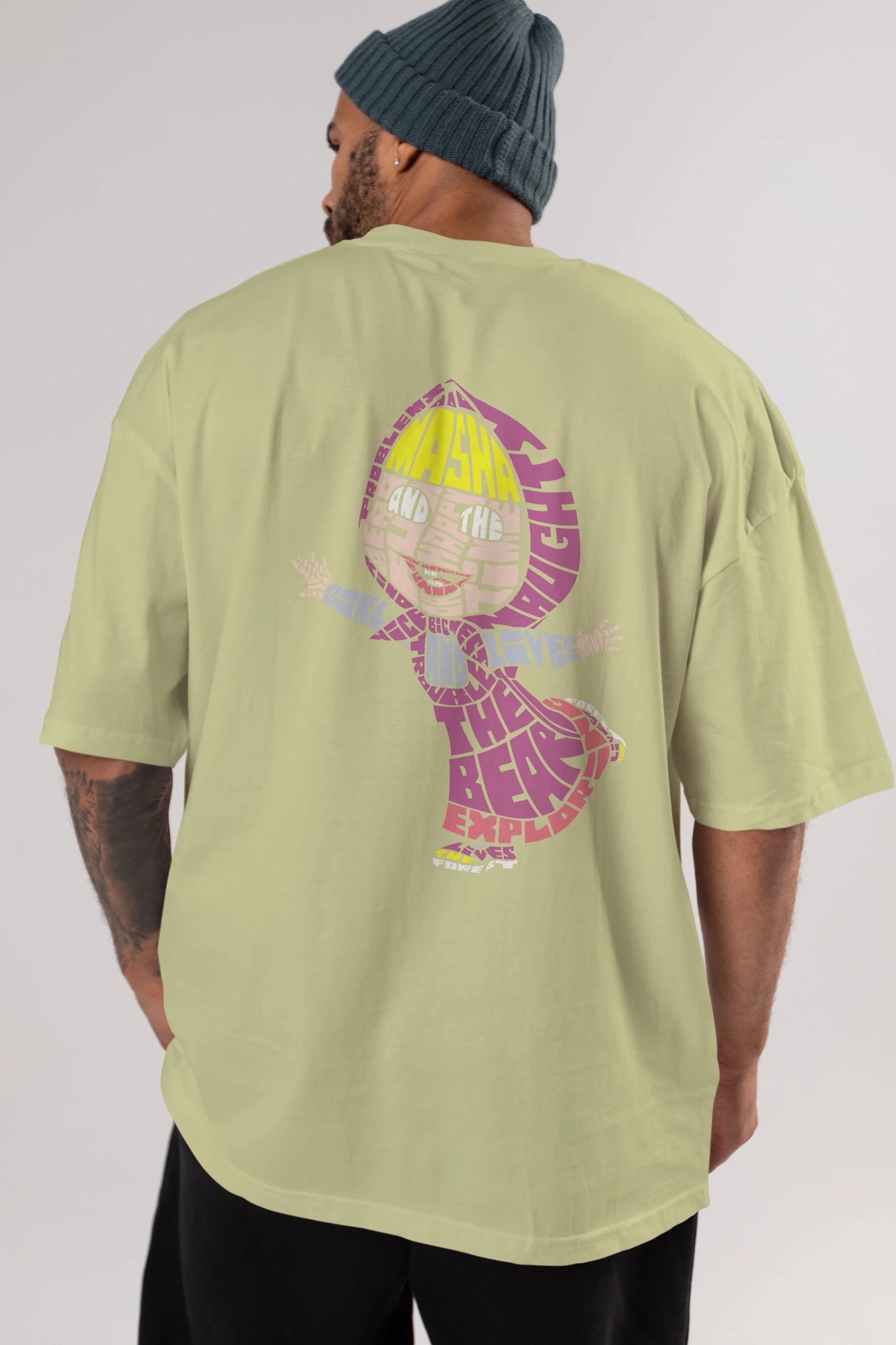 Masha And The Bear Arka Baskılı Oversize t-shirt %100 pamuk Erkek Kadın Unisex