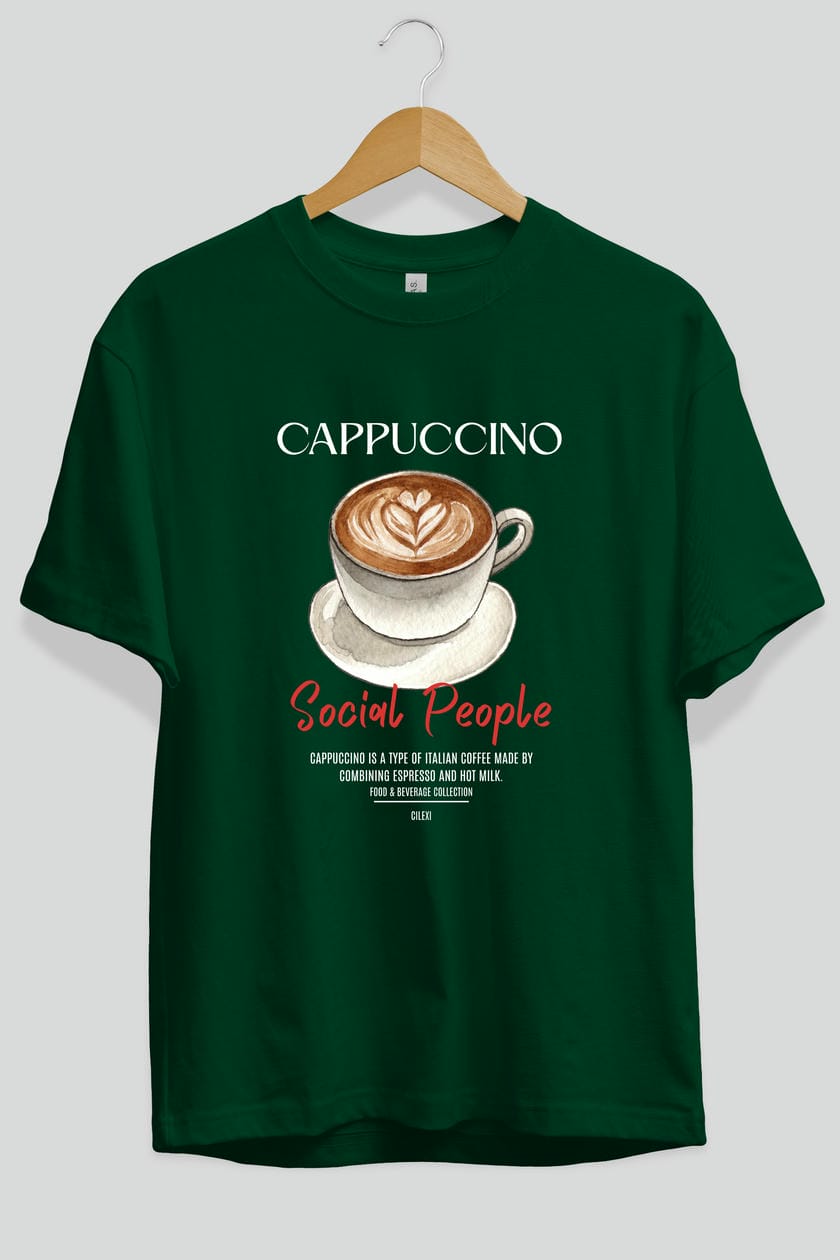 Cappuccino Kokteyl Serisi ön Baskılı Oversize t-shirt Erkek Kadın %100 Pamuk Bisiklet Yaka tişort