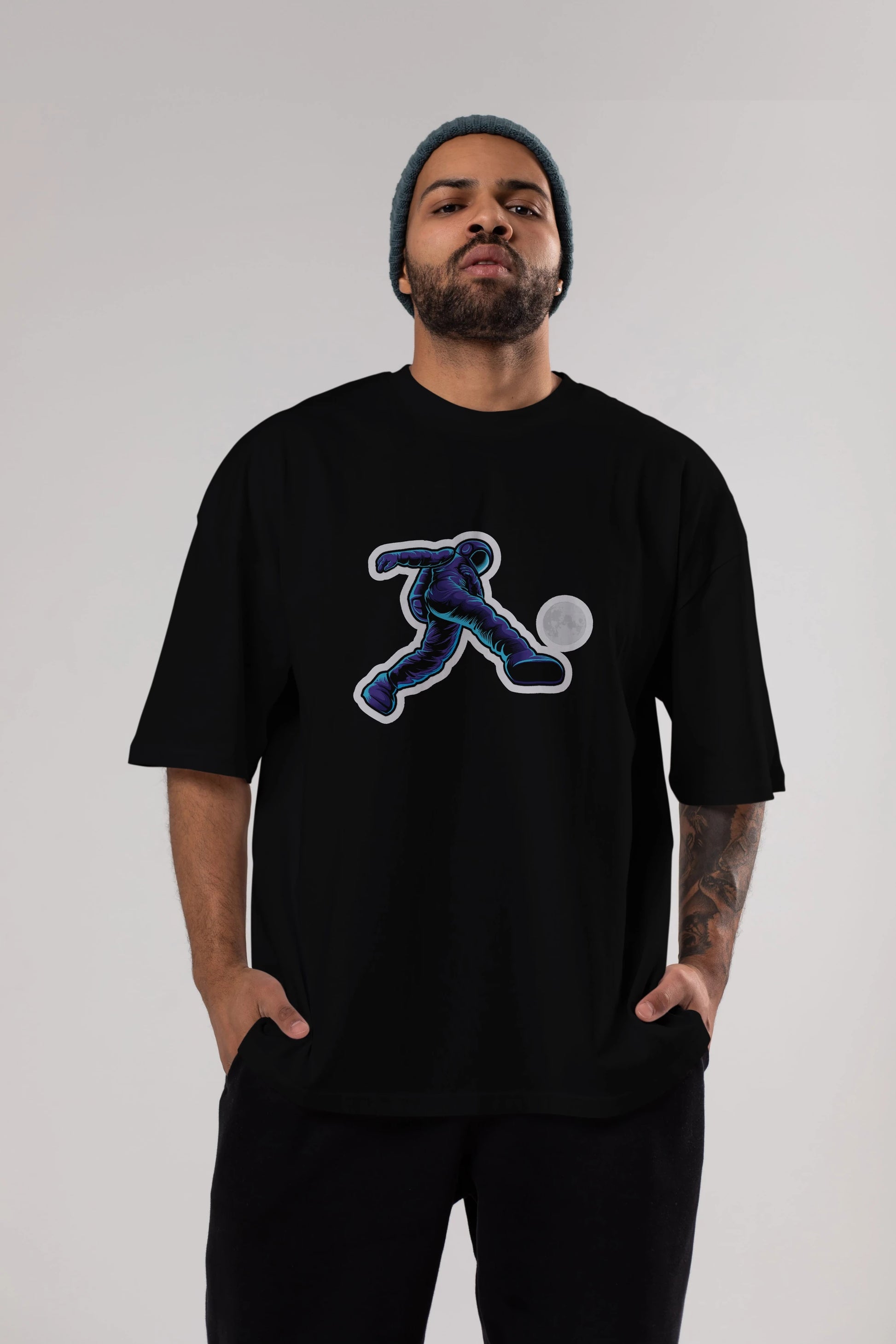 Astroball in Space Sticker Ön Baskılı Oversize t-shirt Erkek Kadın Unisex