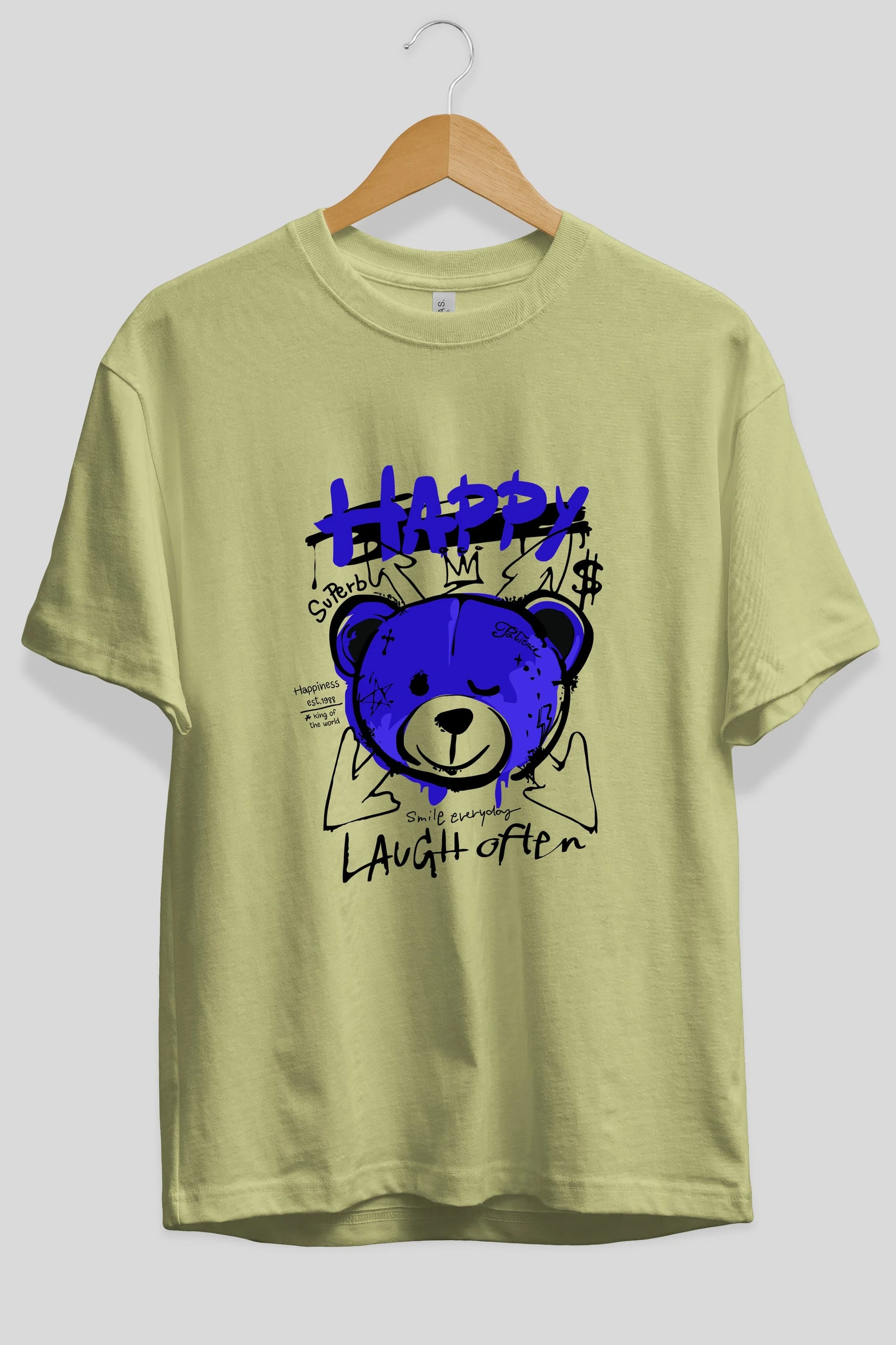 Happy Bear Ön Baskılı Oversize t-shirt Erkek Kadın Unisex