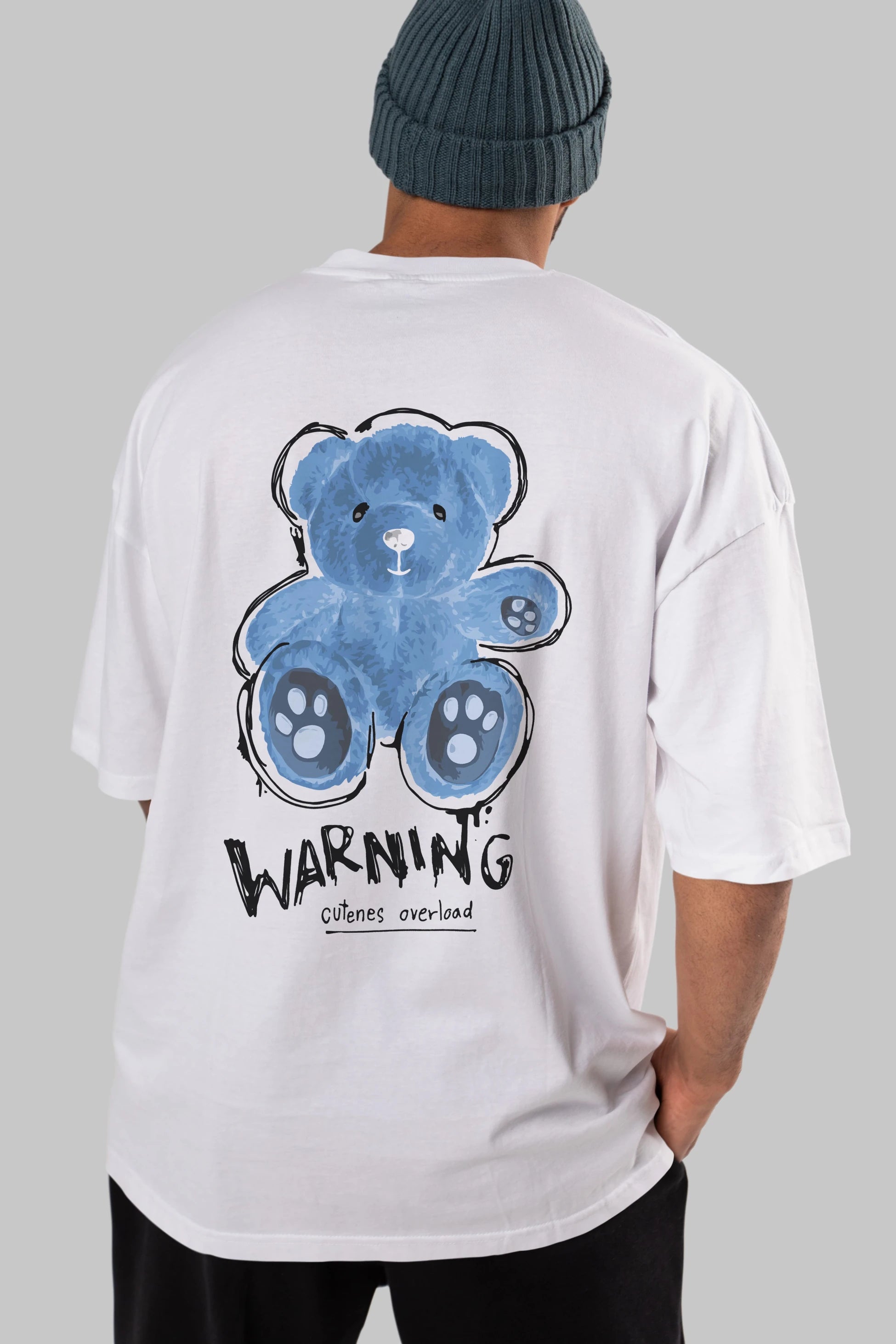 Warning Cuteness Bear Arka Baskılı Oversize t-shirt Erkek Kadın Unisex