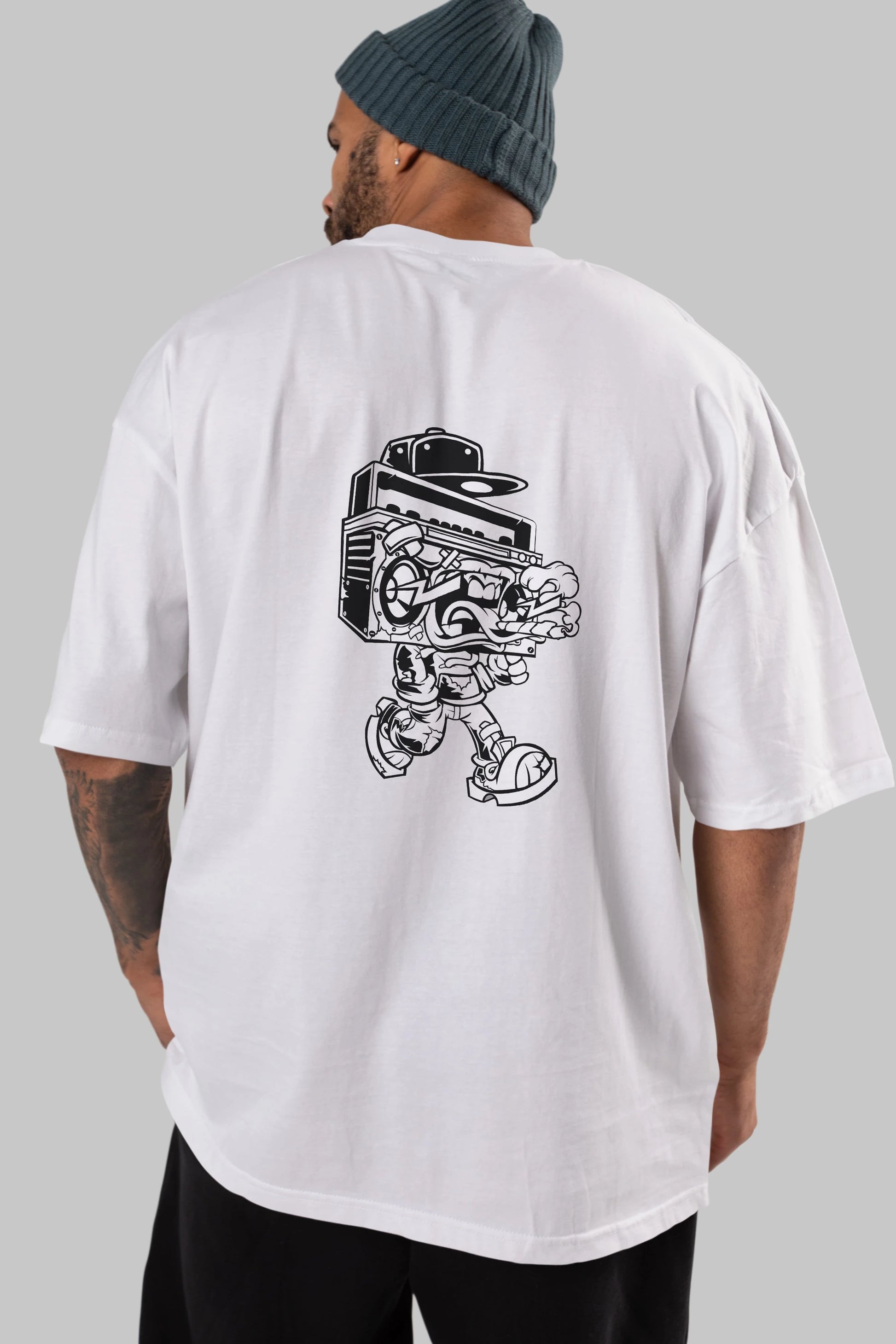 Boombox Arka Baskılı Oversize t-shirt Erkek Kadın Unisex %100 Pamuk tişort