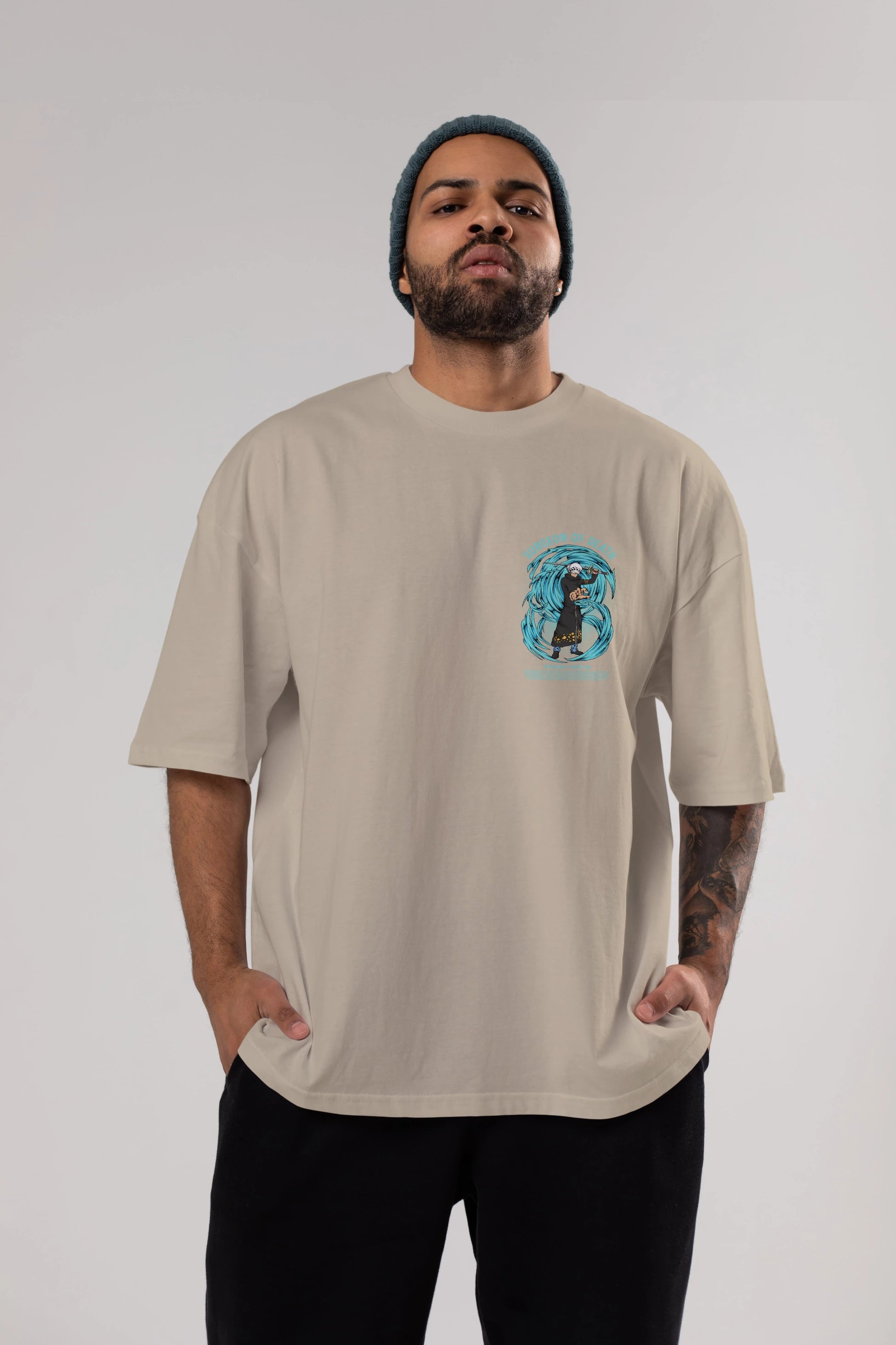 Trafalgad D. Water Law Ön Sol Baskılı Oversize t-shirt Erkek Kadın Unisex %100 Pamuk Bisiklet Yaka tişort