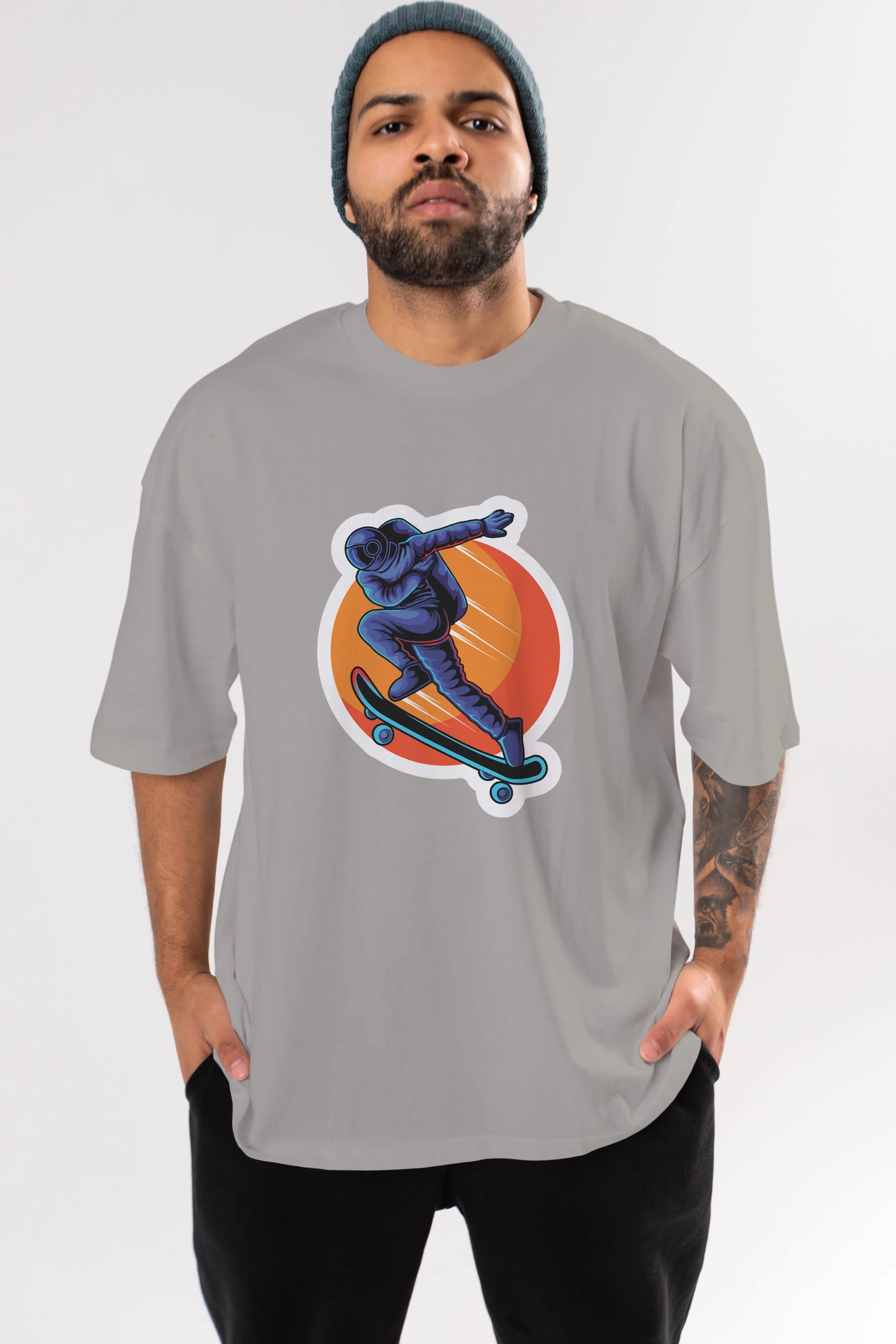 Astroskate Run Sticker Ön Baskılı Oversize t-shirt Erkek Kadın Unisex