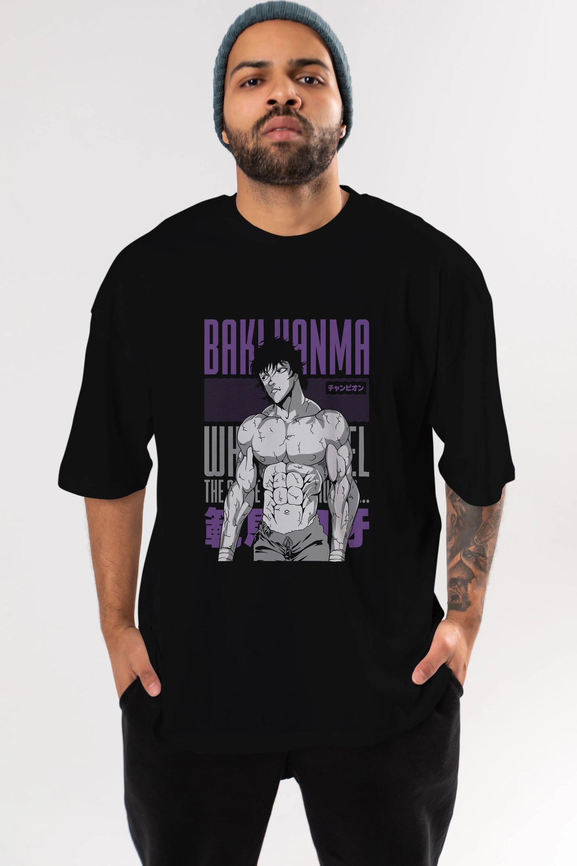 BAKI HANMA (2) Anime Ön Baskılı Oversize t-shirt %100 pamuk Erkek Kadın Unisex