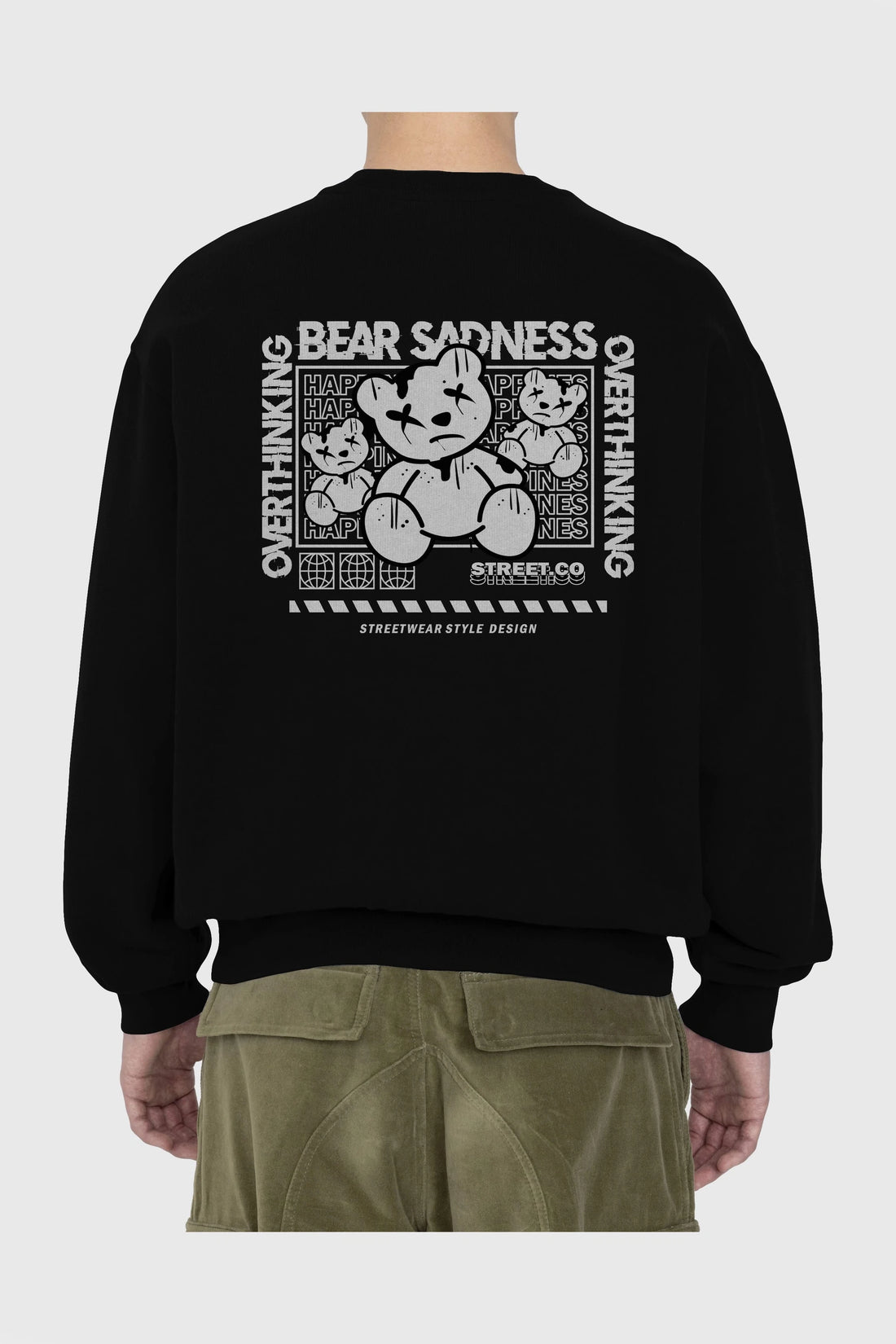 Bear Sadness 2 Arka Baskılı Oversize Sweatshirt Erkek Kadın Unisex