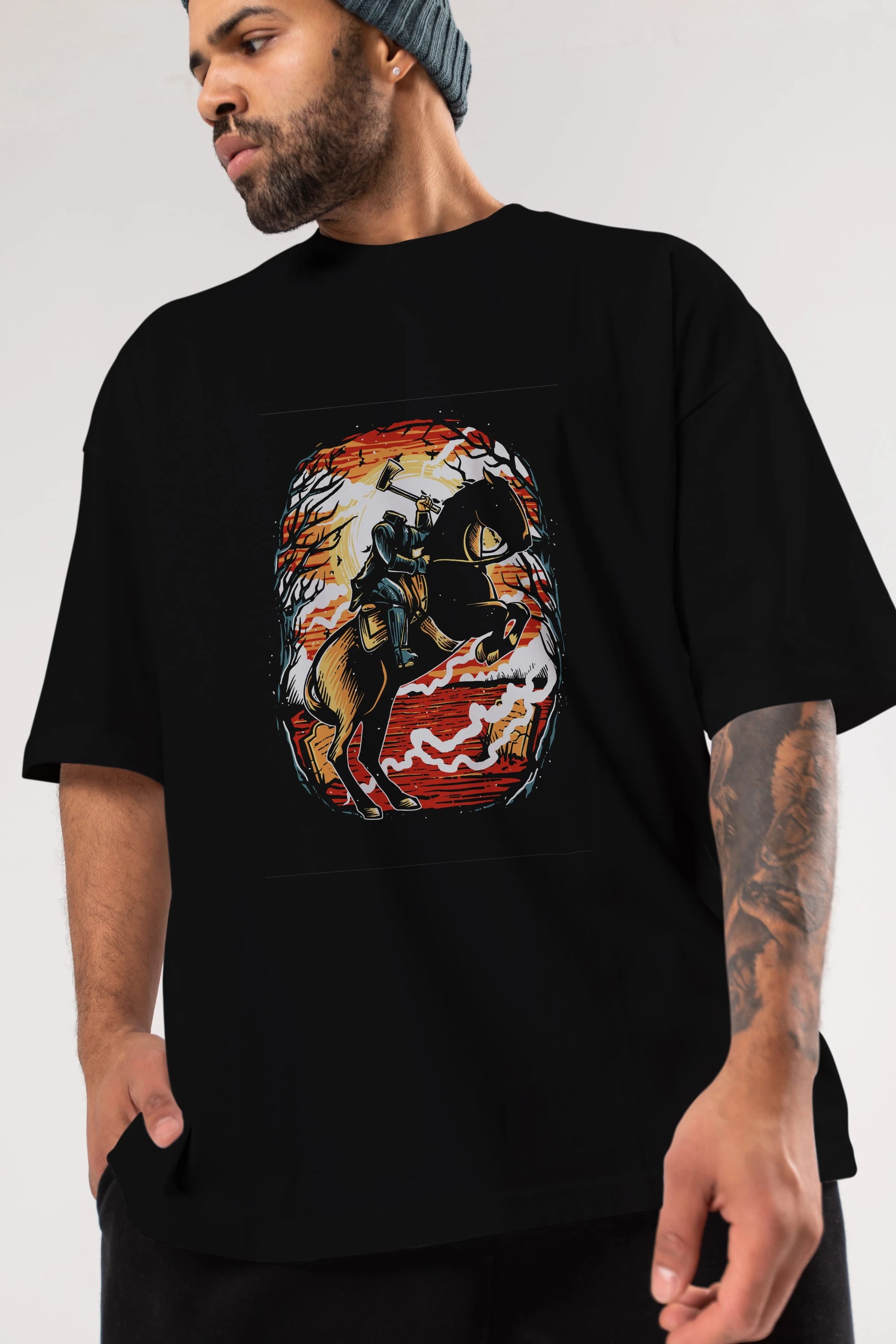 Headless Horseman Ön Baskılı Oversize t-shirt Erkek Kadın Unisex %100 Pamuk tişort