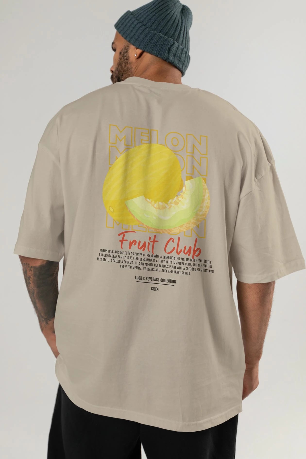 Melon Arka Baskılı Oversize t-shirt Erkek Kadın Pamuk Bisiklet Yaka tişort