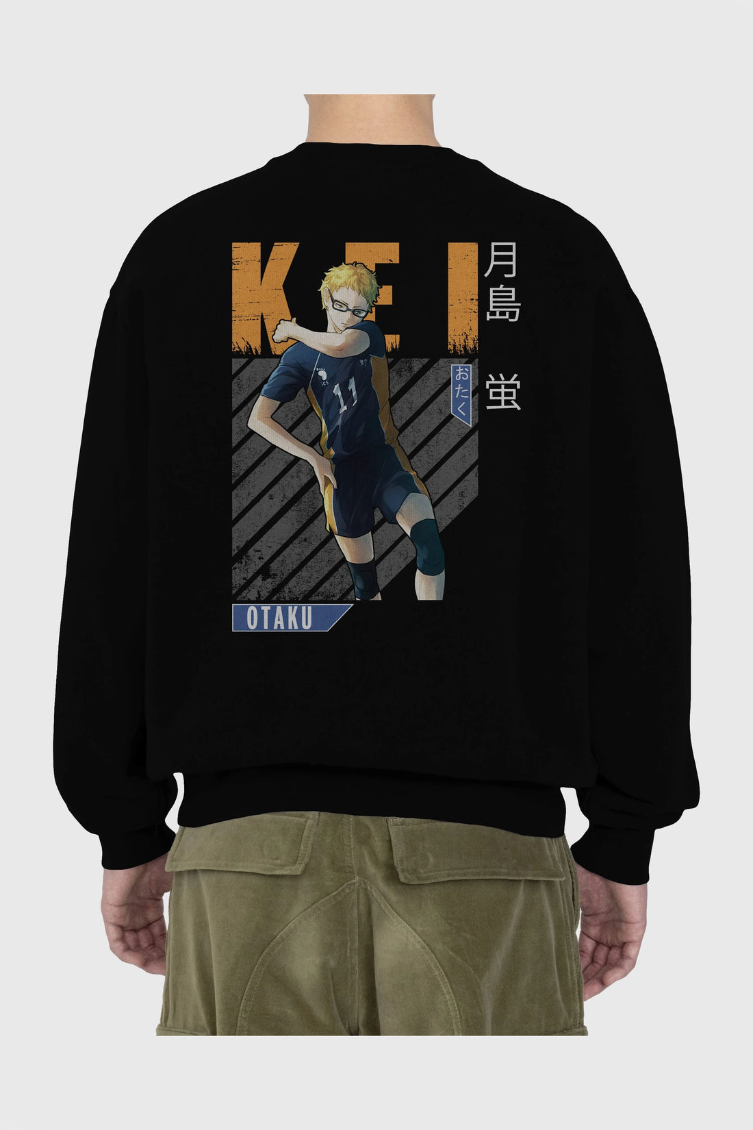 Kei Tsukishima 2 Anime Arka Baskılı Oversize Sweatshirt Erkek Kadın Unisex