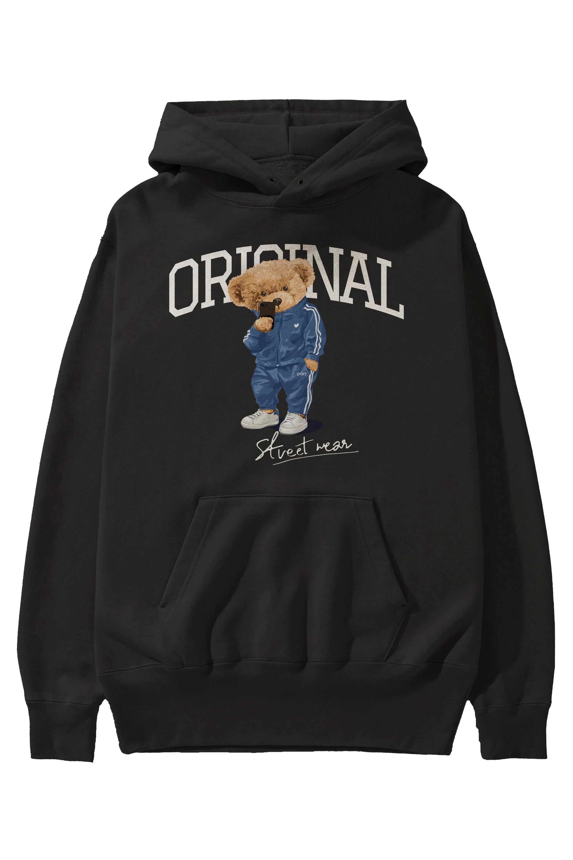 Teddy Bear Original Ön Baskılı Hoodie Oversize Kapüşonlu Sweatshirt Erkek Kadın Unisex