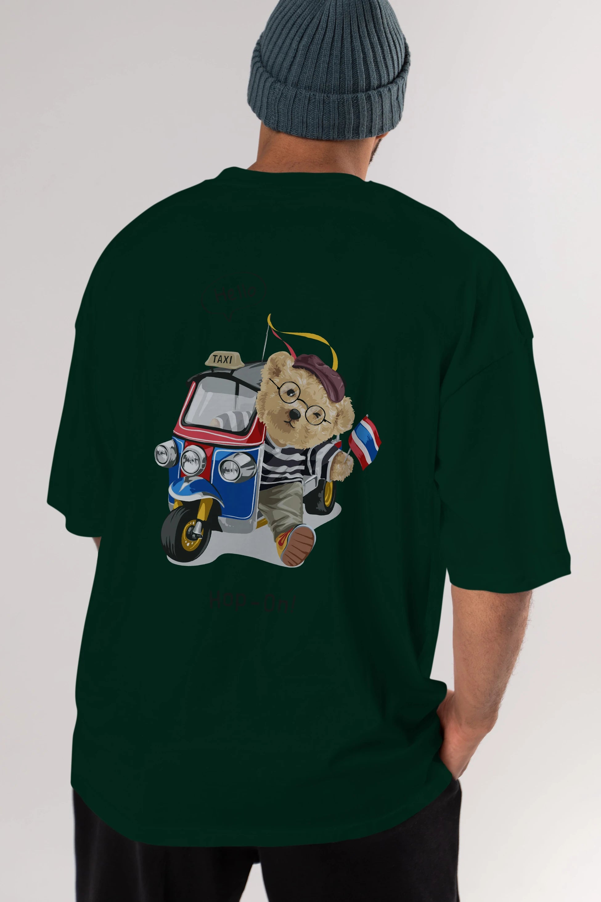 Teddy Bear Hop-On Arka Baskılı Oversize t-shirt Erkek Kadın Unisex %100 Pamuk