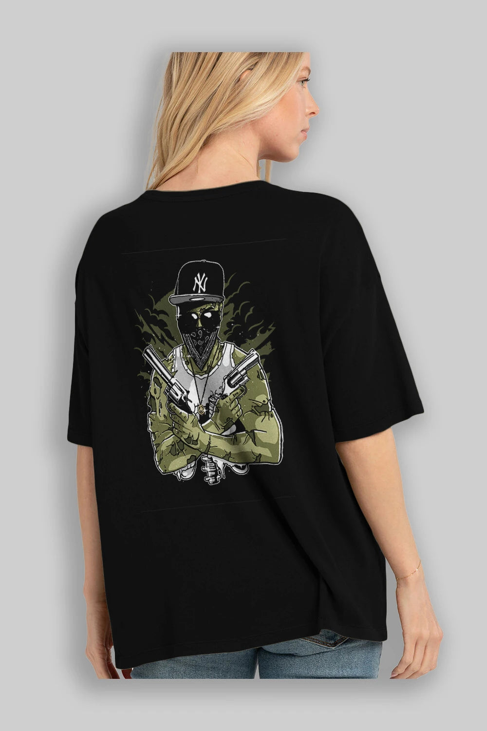 Gangsta Zombie Arka Baskılı Oversize t-shirt Erkek Kadın Unisex %100 Pamuk