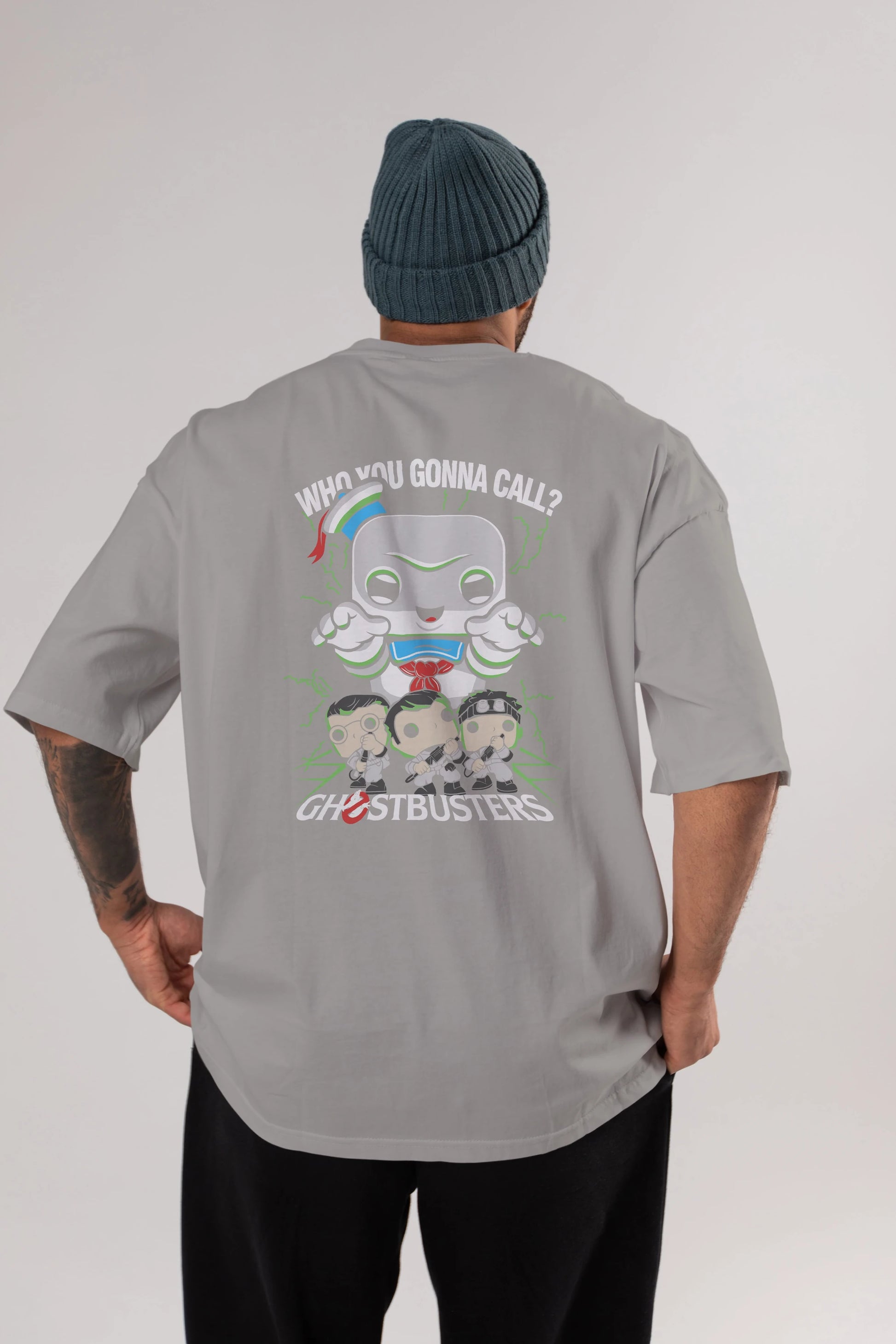 Ghostbusters Arka Baskılı Oversize t-shirt Erkek Kadın Unisex %100 Pamuk Bisiklet Yaka tişort