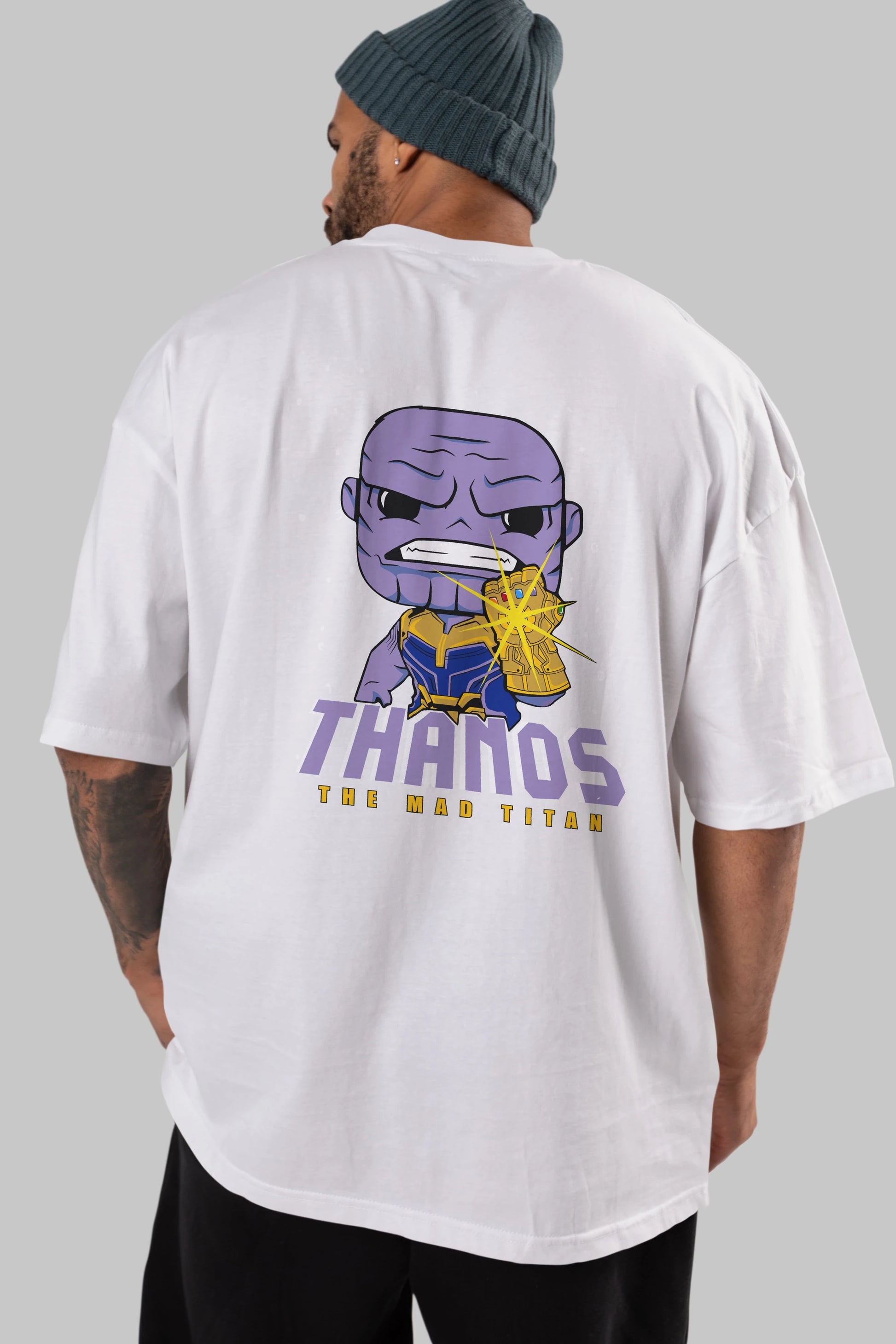 Thanos (1) Arka Baskılı Oversize t-shirt Erkek Kadın Unisex %100 Pamuk Bisiklet Yaka tişort